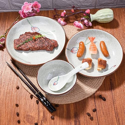 Miniatura 4 de Juego de vajilla de cerámica de 4 piezas platos platos cuencos cucharas juego de vajilla japonesa pintada a mano un buen regalo