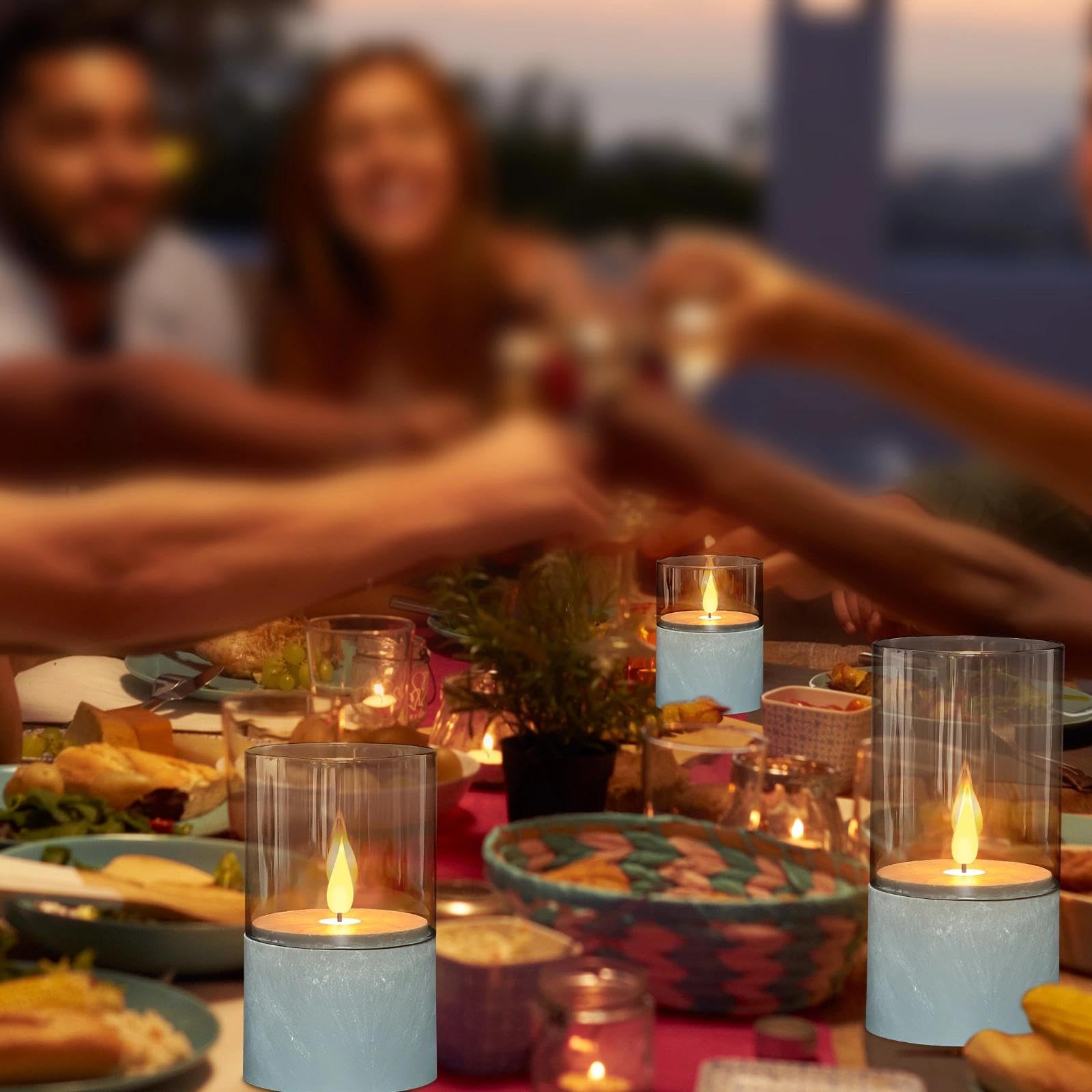 3 candele a LED, con fiamma tremolante, con funzione timer, 10/12,5/15 cm, senza fiamma con telecomando, per feste