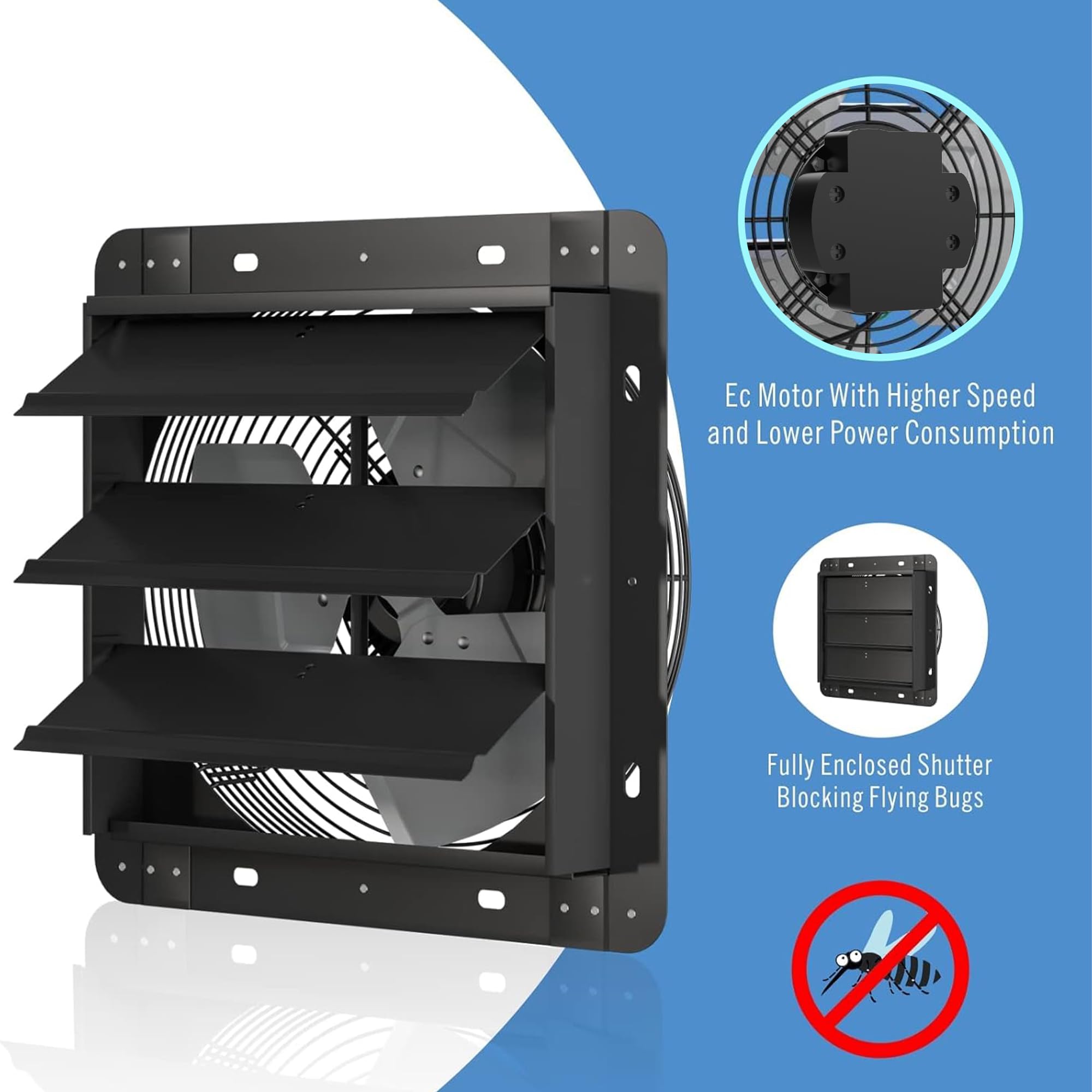 Aygrochy Ventilatore di scarico industriale da 250 mm, corrente rotante, motore EC, industriale, ventilatore da parete 1280 m³/h, ventilazione e raffreddamento per garage, loft e cucina