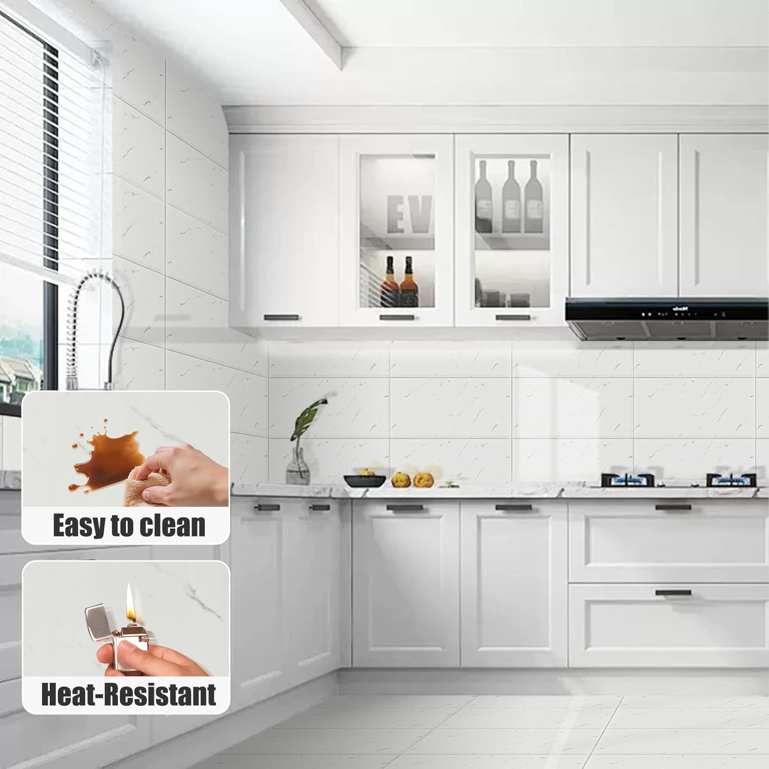 10pcs Thick Off White Marble Peel and Stick Wall Panels 23.6"x11.8" Waterproof Backsplash Tile Peel and Stick Wall Tiles for Bathroom,Kitchen,Living Rooms (Not Real Tile)