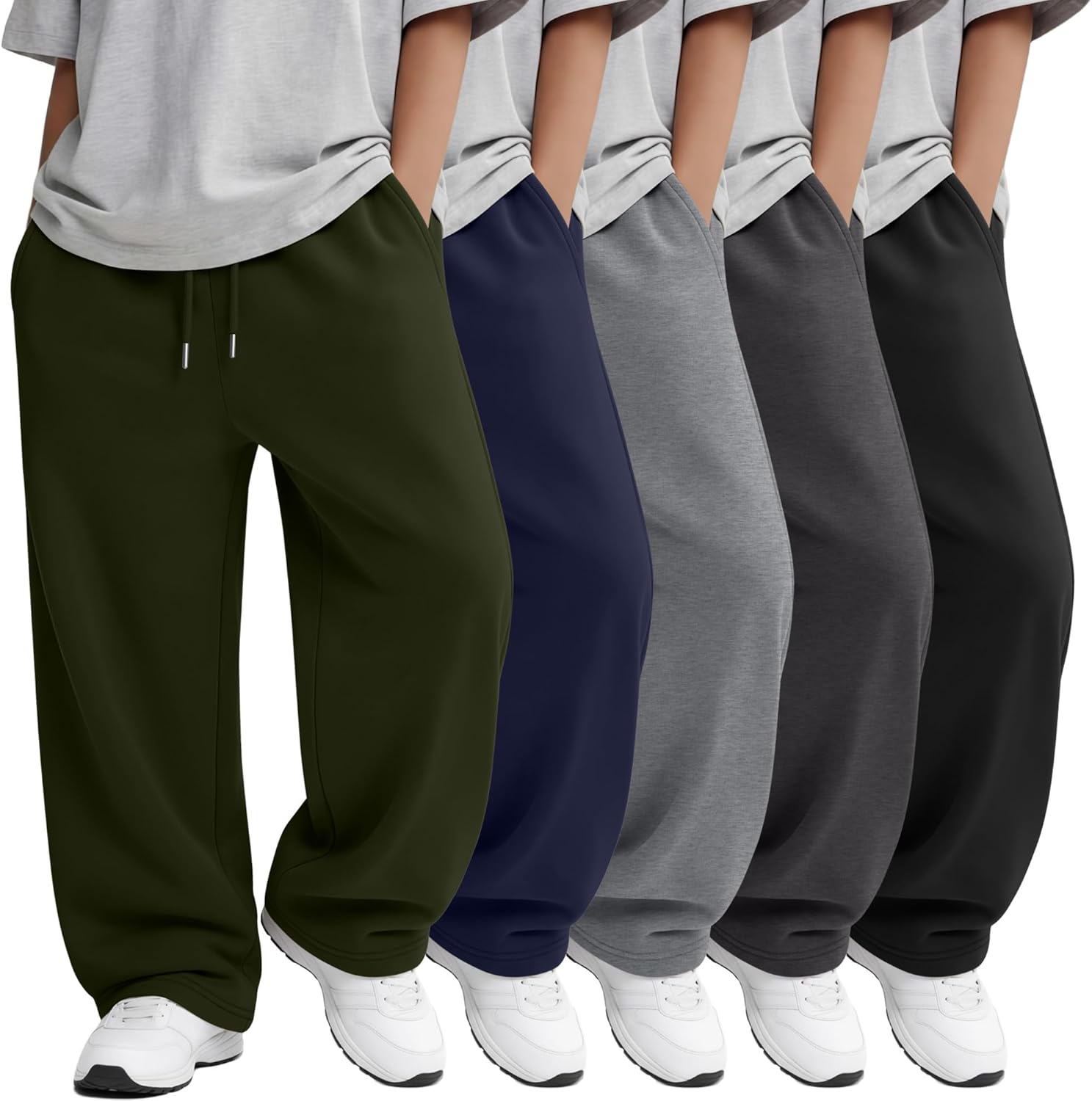 5 Pack Boys Thin Sweatpants Casual Athletic Pants with Drawstring 5-14 Years Open Hem Jogger Pants with Pockets