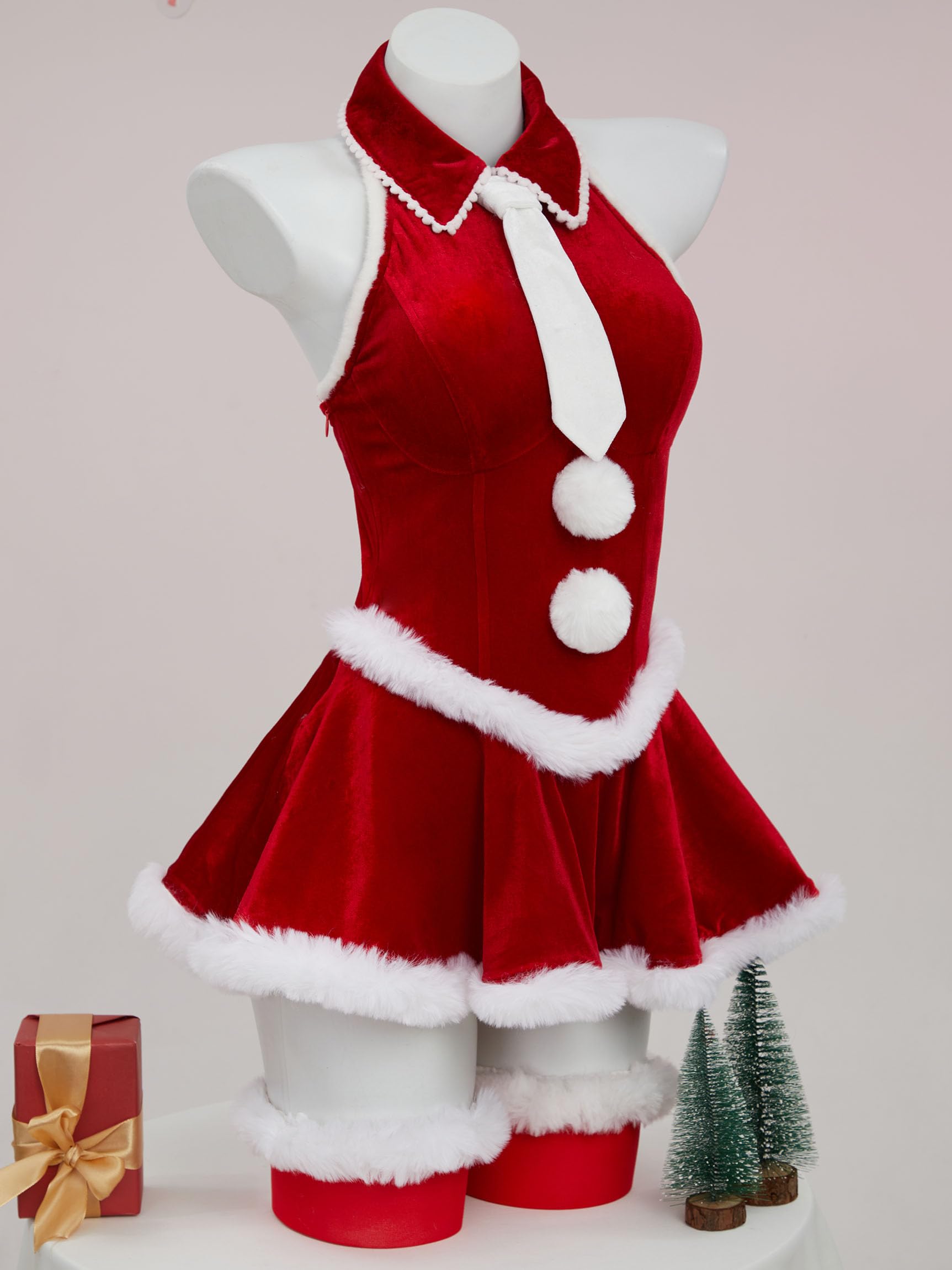 Mobbunny Women Christmas Cosplay Costume Anime Fluffy Dress Uniform Outfits with Cape Socks Comic Con