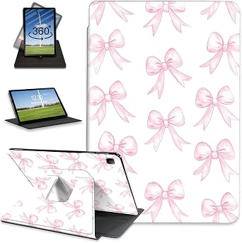 for Samsung Galaxy Tab A 8.4 2020 Case Rotating 8.4 Inch, Auto Wake Sleep Leather Tablet Case for Galaxy Tab A 8.4 2020, Pink Bows Folio Stand Table Cover for Woman Man