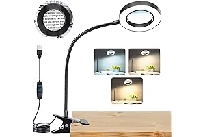48 LED Magnifying Glass with Light and Clamp, 10x Clip-On Desk Magnifying Glass