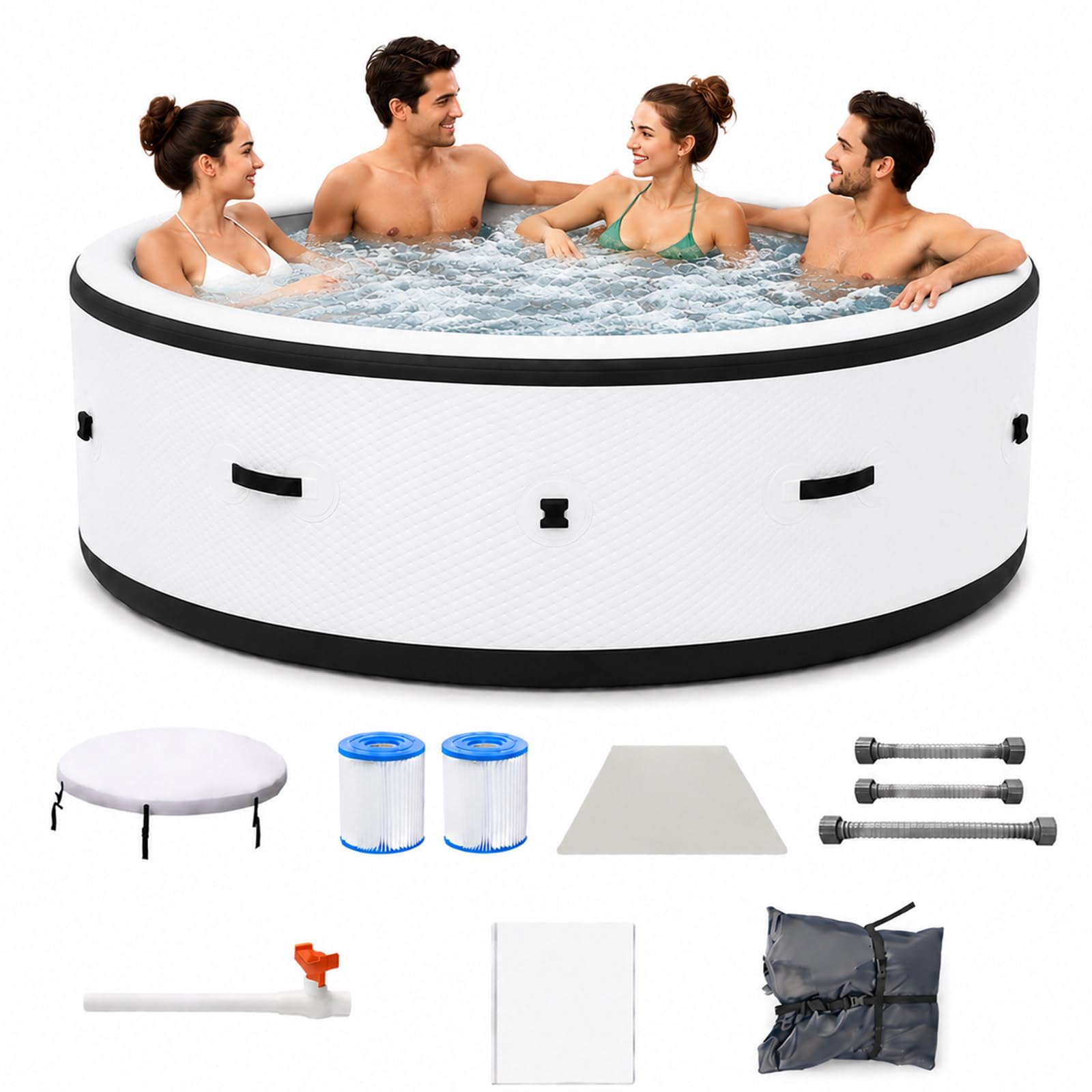 Spa Gonfiabile Idromassaggio da Esterno 4-6 Persone, Grande Vasca 206x71 cm con 150 Getti Bolle, Sistemas Riscaldamento 40°C, Luce LED 6 Colori Cangianti, Pool Antiforatura per Patio