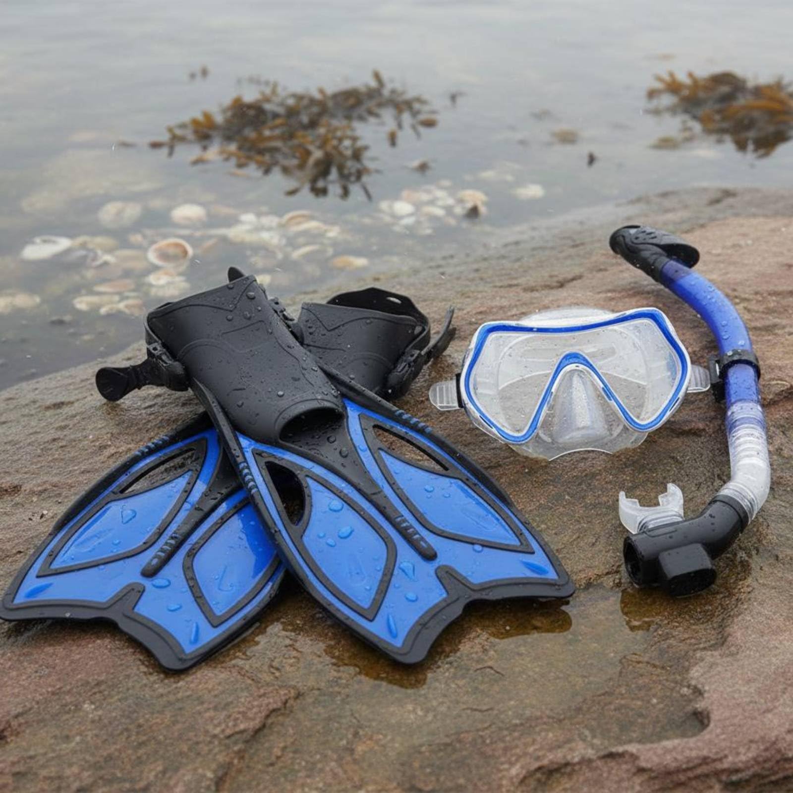 Tauchmaske Schnorchel Flossen Set Tauchausrüstung Schnorchelmaske Schnorchelrohr Schwimmflossen mit Gehärtetem Glas Und für Schnorcheln Reisen Strand Urlaub