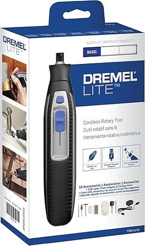Miniatura 8 de Dremel Lite 7760 N/10 - Herramienta giratoria inalámbrica de iones de litio de 4 V, kit multiusos de velocidad variable, carga USB, cambios