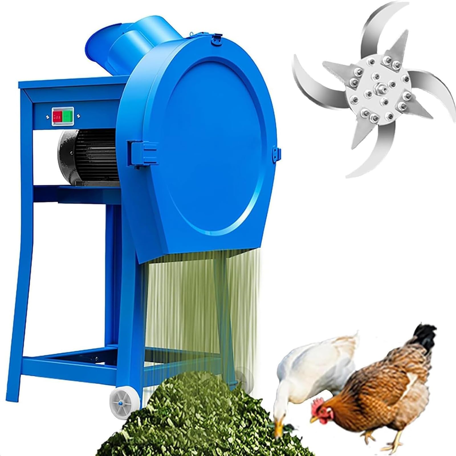 Adtzpc Commercial Stainless Steel Animal Feed Mill, 2800RPM Heavy-duty Animal Feed Grinder, 200kg/hour and Adjustable Feed Thickness, Efficient Grass Chopping and Slicing for Farms