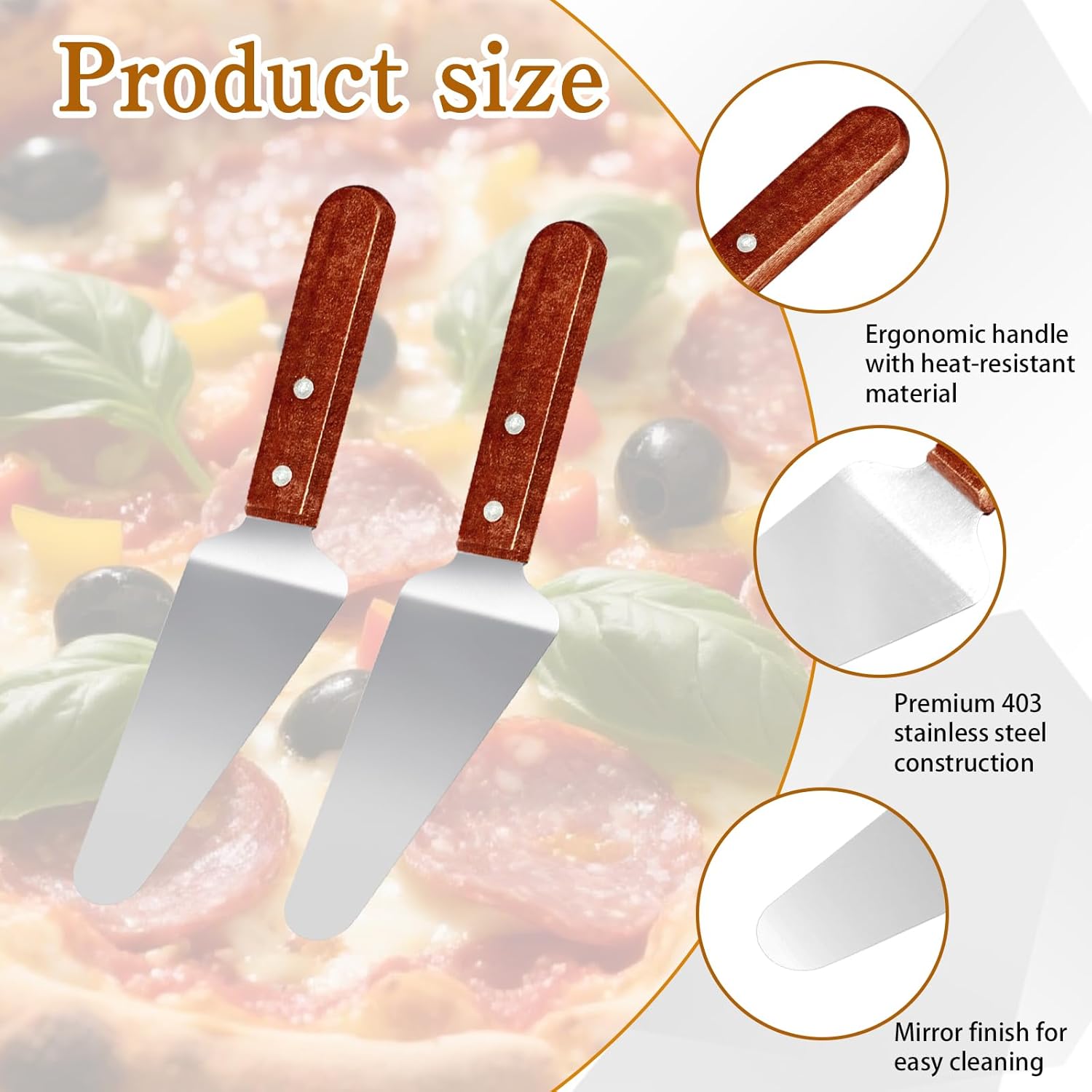 42 Pack Pie Server Pizza Spatula Stainless Steel Cake Cutter Utensils Wooden Handle Easy to Grip for Kitchen Party Restaurant