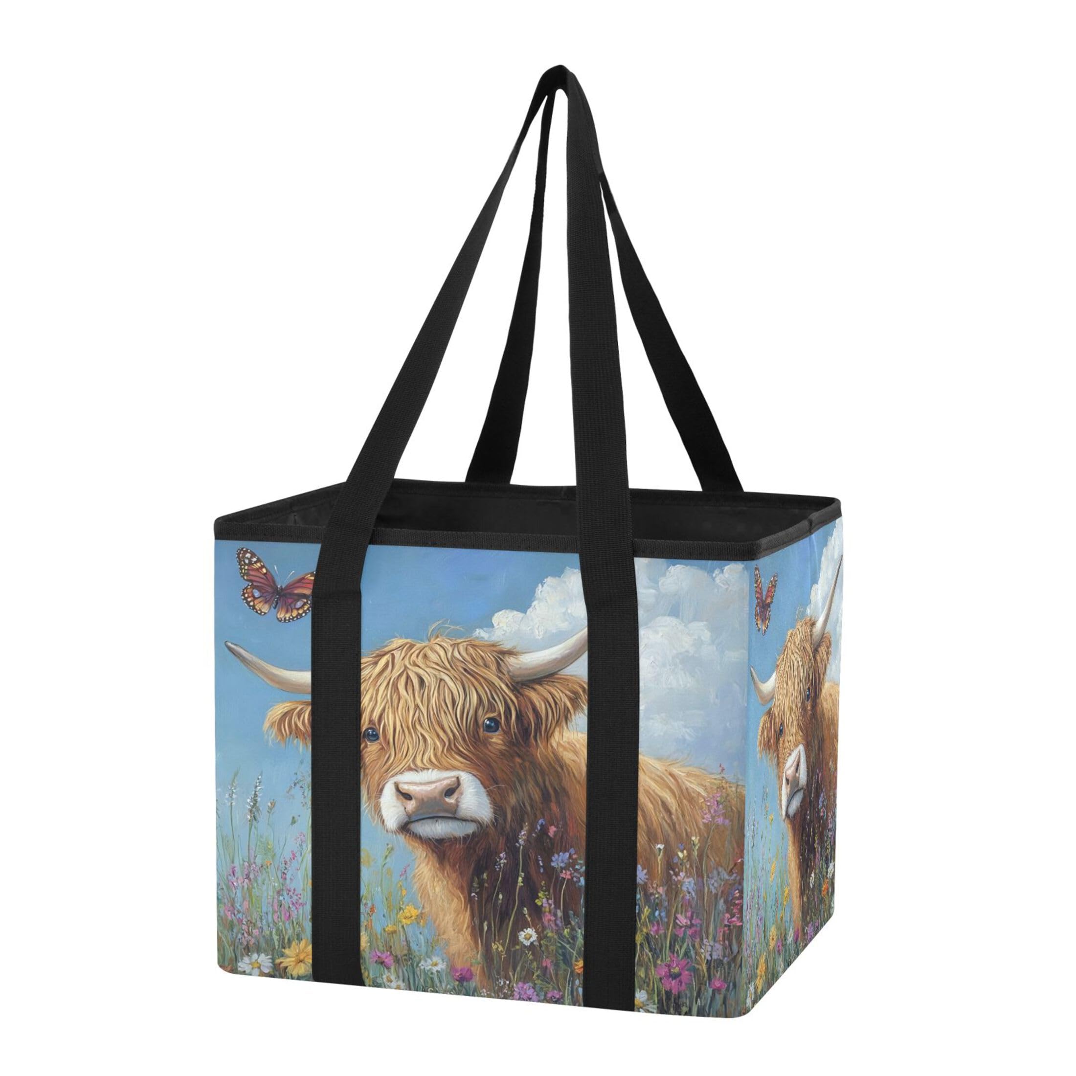 Kutsu Car Trunk Organizer Oil Painting Of Cow Collapsible Storage Organizers Oxford Car Storage Bin with Reinforced Handles, Non-slip Universal Fit SUV Truck Van, 1 Pack