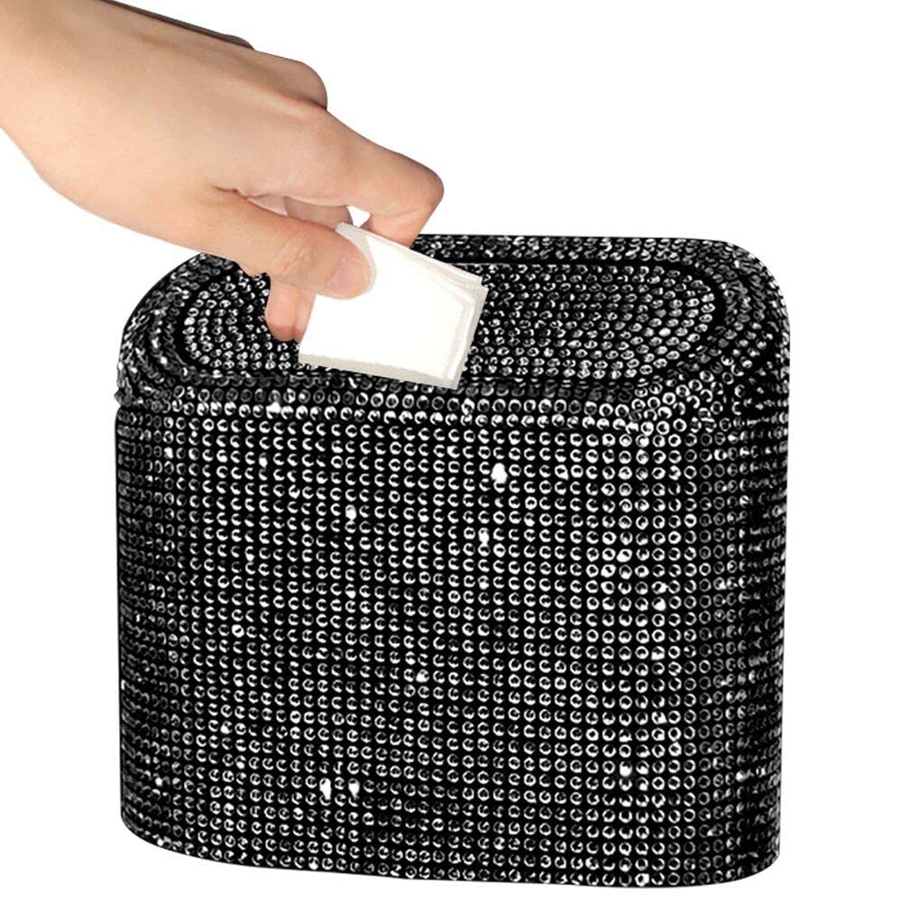 Casiler Black Bling Car Trash Can Glitter Car Bin With Lid Auto Storage Box Interior Container Rubbish Bin Automotive Accessories