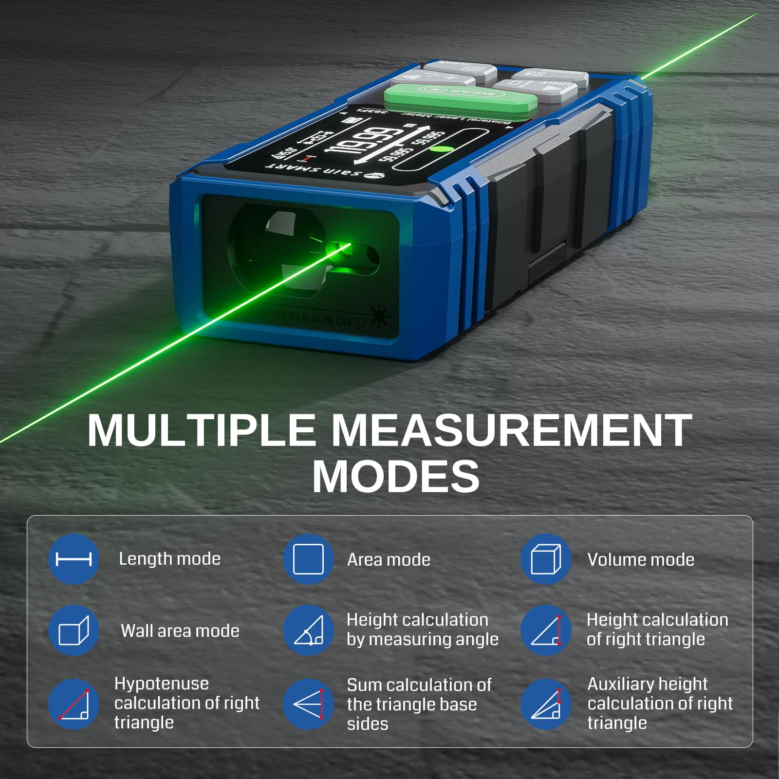 SainSmart Dual-Laser-Entfernungsmesser, 120 m, wiederaufladbarer Entfernungsmesser mit beleuchtetem LCD-Display, elektronischer Wasserwaage, Längen-/Flächen-/Volumen-/Winkelsensor
