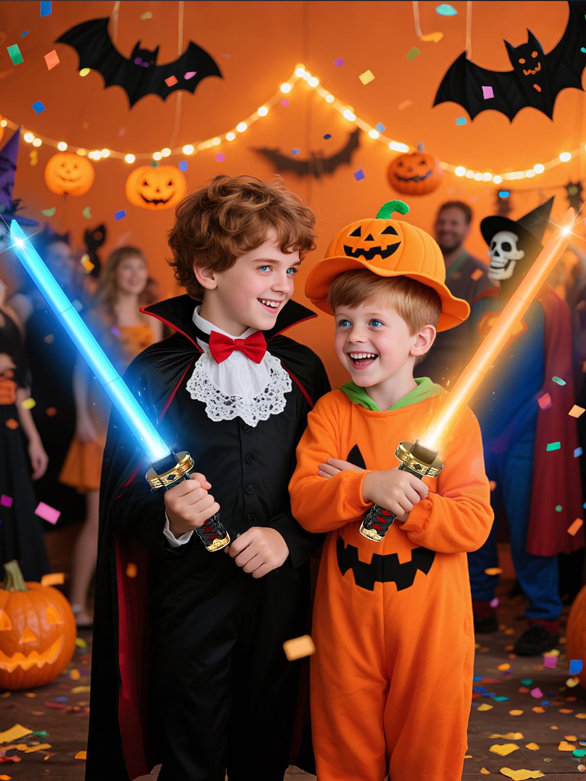 VATOS 2 Sabres Laser Ninja pour Enfants, LED Ninja Sword RGB 15 Couleurs avec étui et Effets Sonores de Combat, Jouets Sabres Laser Rechargeables par USB pour Cosplay, Noël, Halloween et Fans d'anime