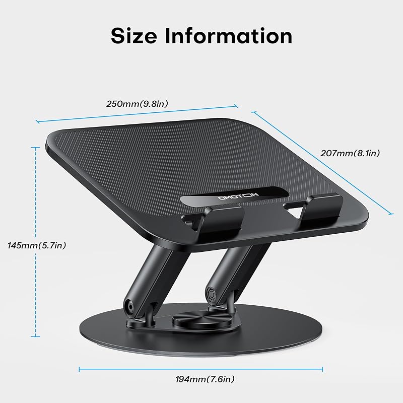 OMOTON Laptop Stand fém alappal, 360° forgatható, összecsukható ergonomikus állvány 15" MacBook-hoz