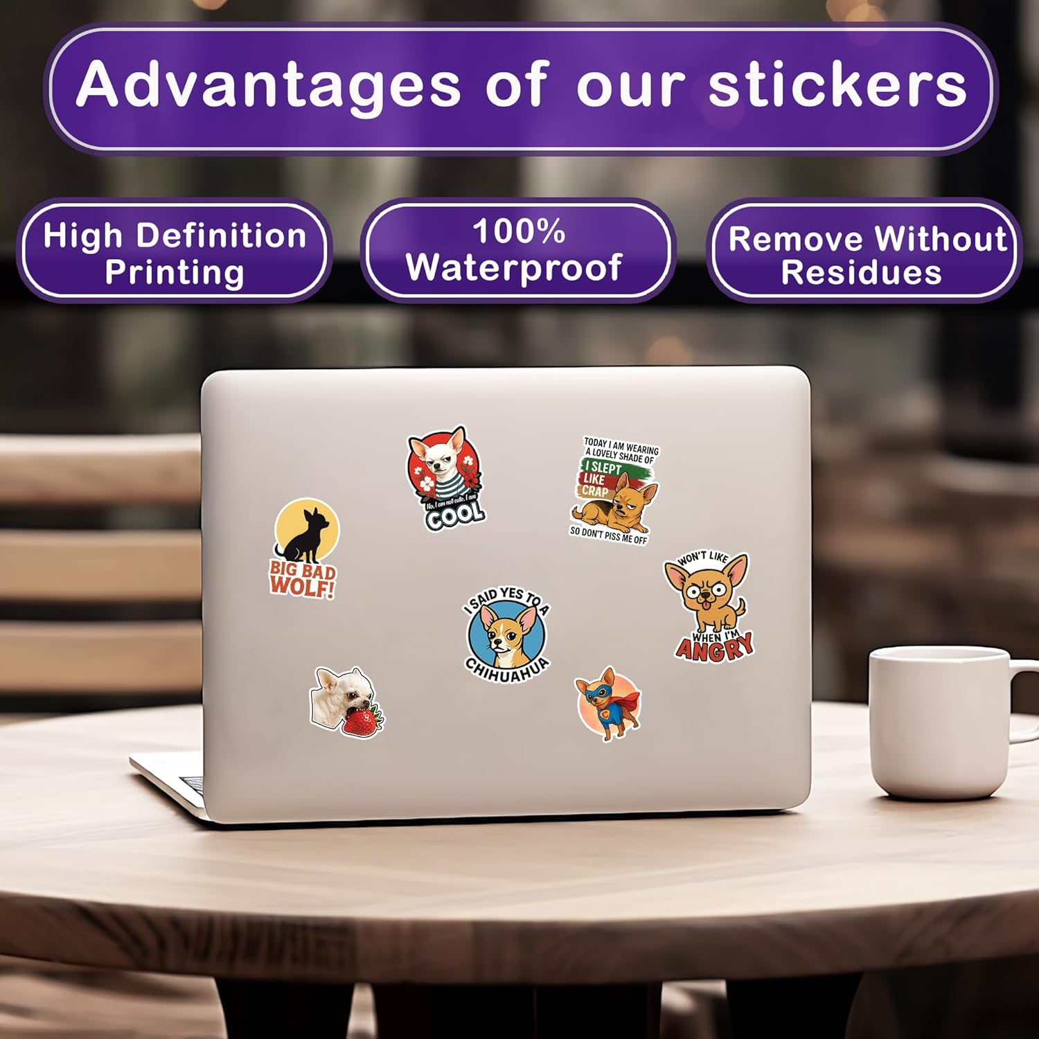 50 Pcs Chihuahua Stickers Dog Lover Vinyl Decal Waterproof Cute Puppy Sticker Laptop Water Bottle Phone Tablet Scrapbook Notebook Skateboard Helmet Luggage Gifts for Teens Pet Owners - Image 3
