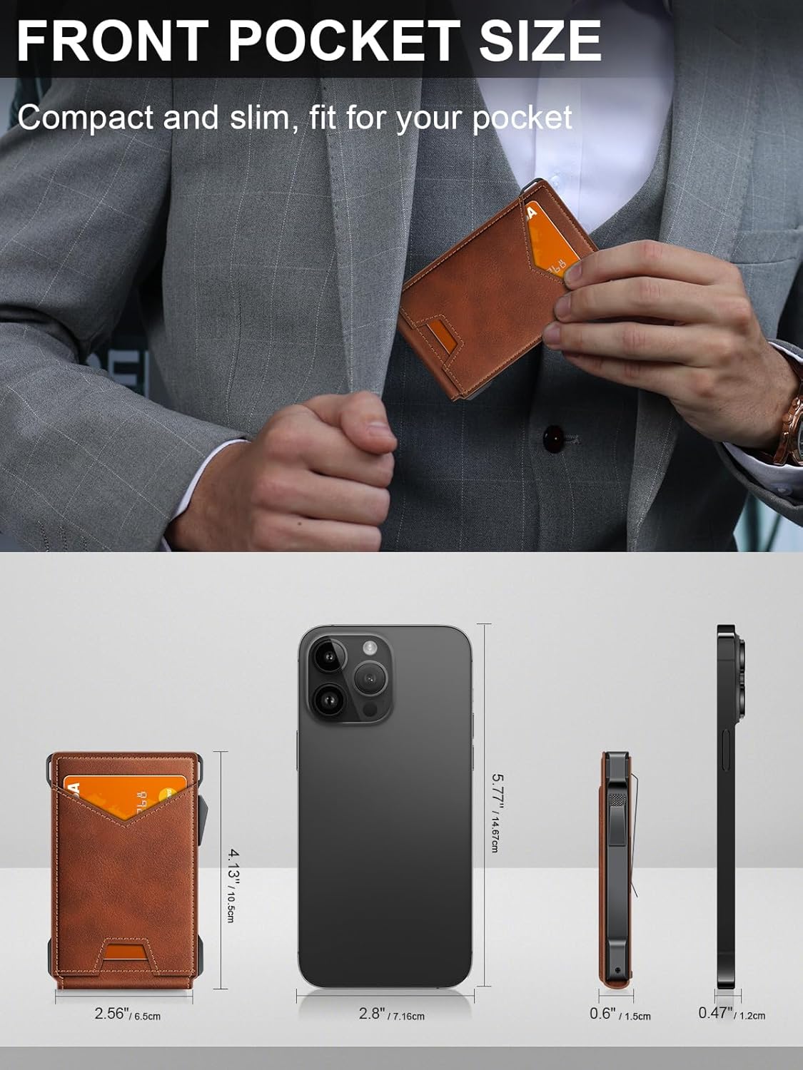 Wallet for Men RFID Wallet with 2 ID Windows & Money Clip, Slim Pop Up Card Holder for 10-12 Cards, Bifold Minimalist Smart Wallet for Front Pocket, Compact Metal Credit Card Holder, Gifts for Men - imagen 6