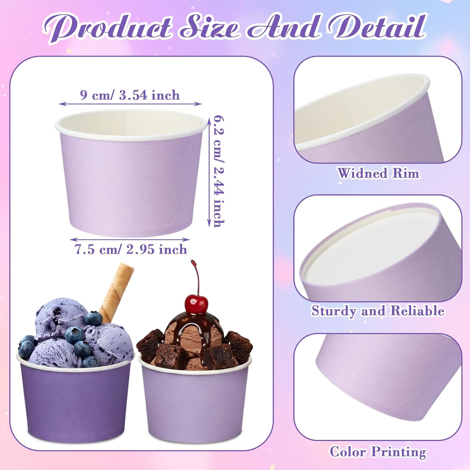 Nuenen 300 Pcs 300 Pcs 8 oz Easter Ice Cream Paper Cups Bulk Disposable Dessert Cups Solid Color Paper Dessert Bowls for Snack Sundae Spring Party Favors Ice Cream Bar Supplies (Purple Gradient)