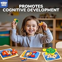 Vista 4 de TOY Life Rompecabezas de madera para niños pequeños de 2 a 4 años, rompecabezas de animales marinos para niños pequeños de 1 a 3, rompecabezas