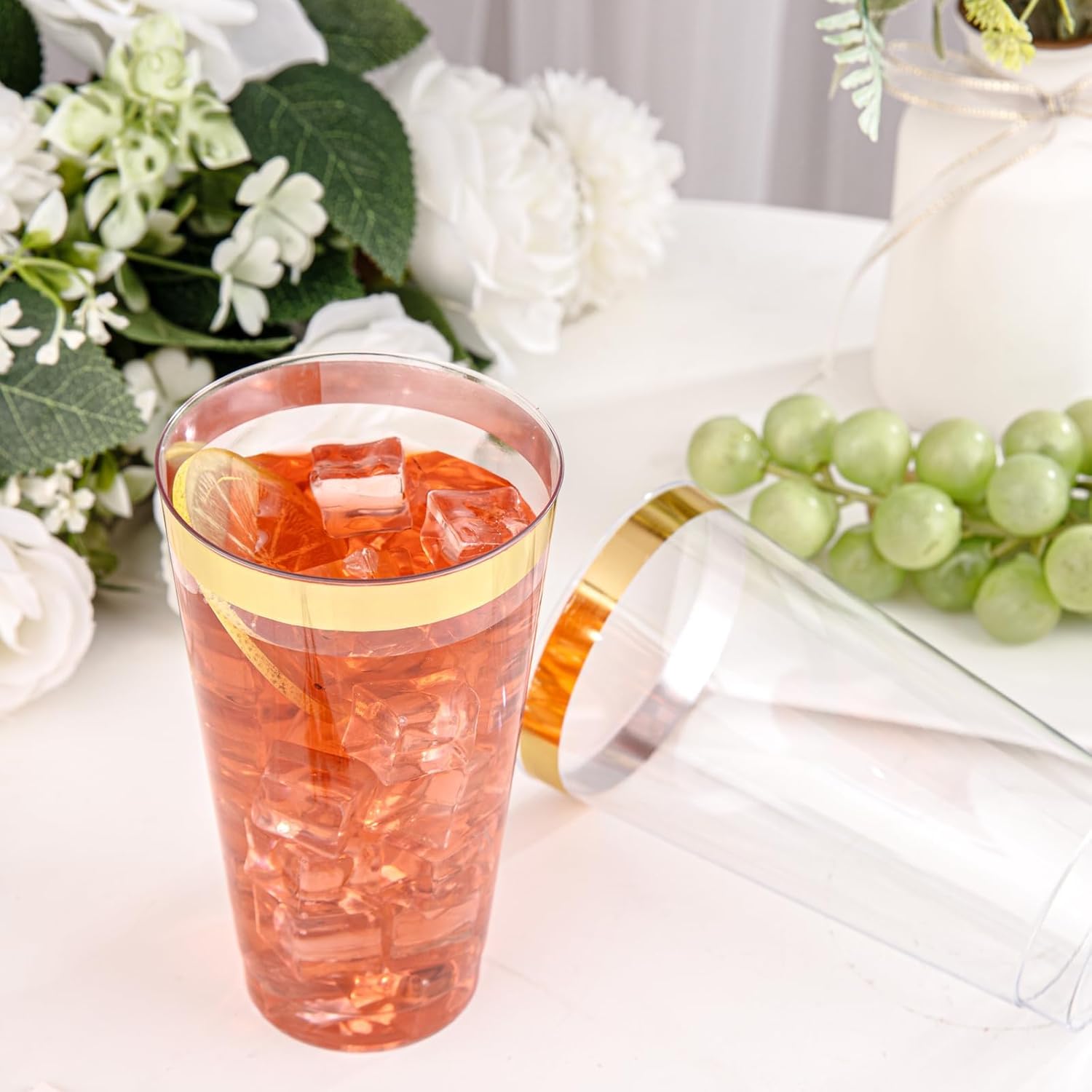 I00000 16 oz Gold Plastic Cups, 50 Pack Clear Plastic Cups Tumblers Gold Rimmed Disposable Cup, Heavy-duty Disposable Cup Perfect for Birthday, Wedding & Party - Image 6