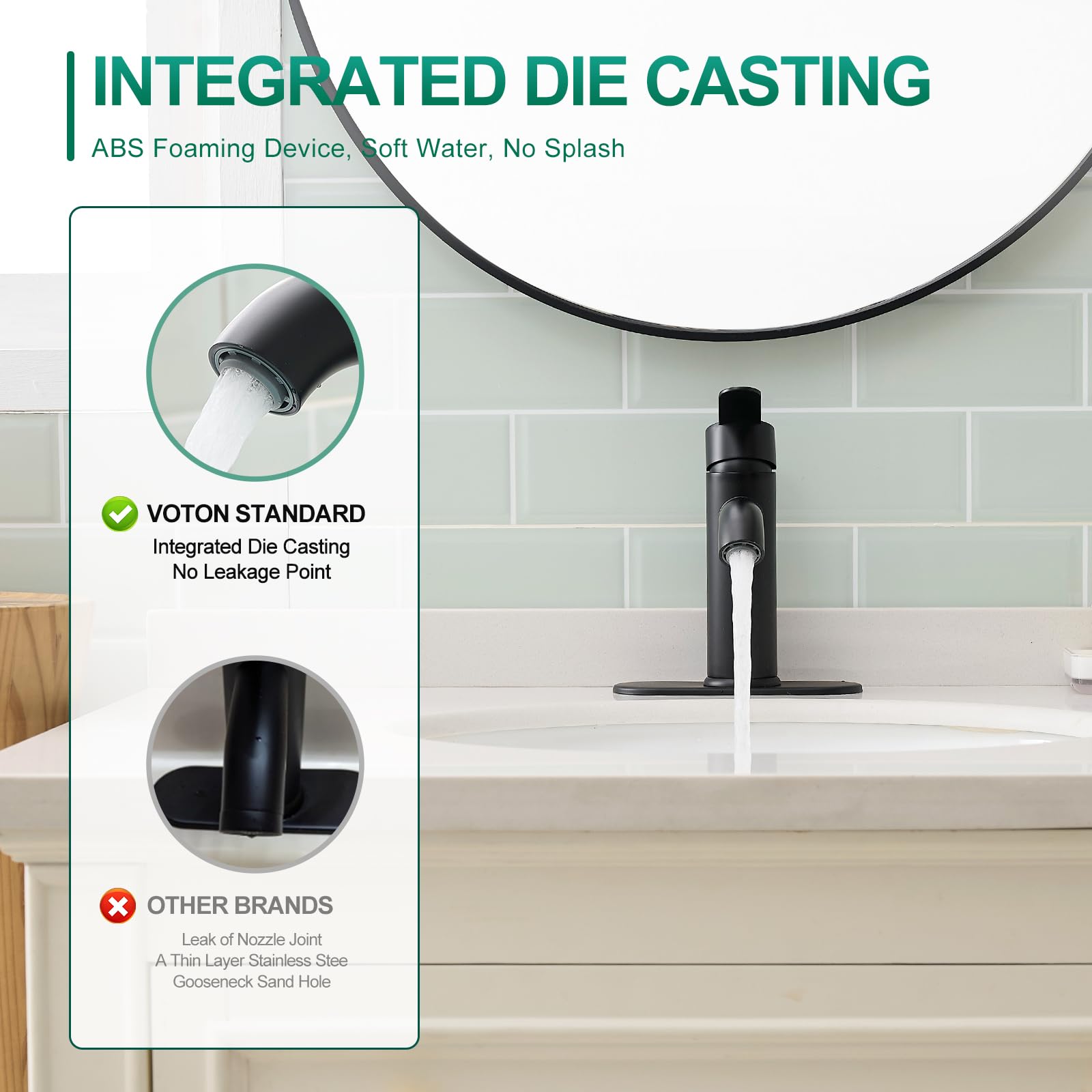 Grifo de Lavabo de baño Negro Mate, Monomando de Acero Inoxidable para lavabos de 1 o 3 Orificios con encimera, desagüe emergente y mangueras de Suministro.