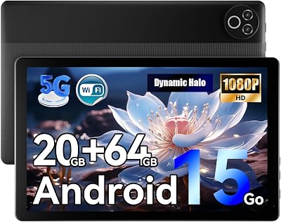 Tablet 10 Zoll Android 15 Tablet 20GB RAM (4+16) 64GB ROM + 1TB TF, IPS Display 800×1280, Octa-Core, Dual Kamera, 5000mAh Akku, WiFi6+Bluetooth 5.4, Type-C, Schwarz