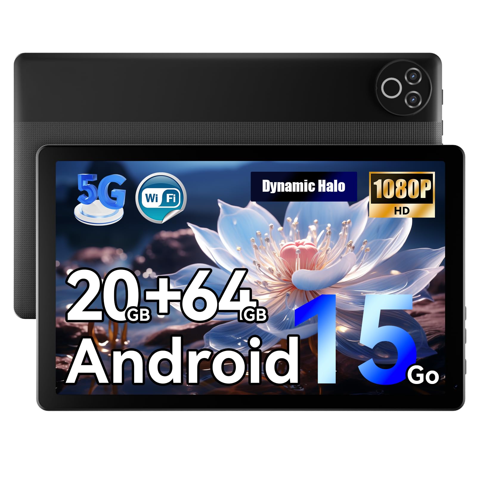 Laptok Tablet 10 Zoll Android 15 Tablet 20GB RAM (4+16) 64GB ROM + 1TB TF, IPS Display 800×1280, Octa-Core, Dual Kamera, 5000mAh Akku, WiFi6+Bluetooth 5.4, Type-C, Schwarz