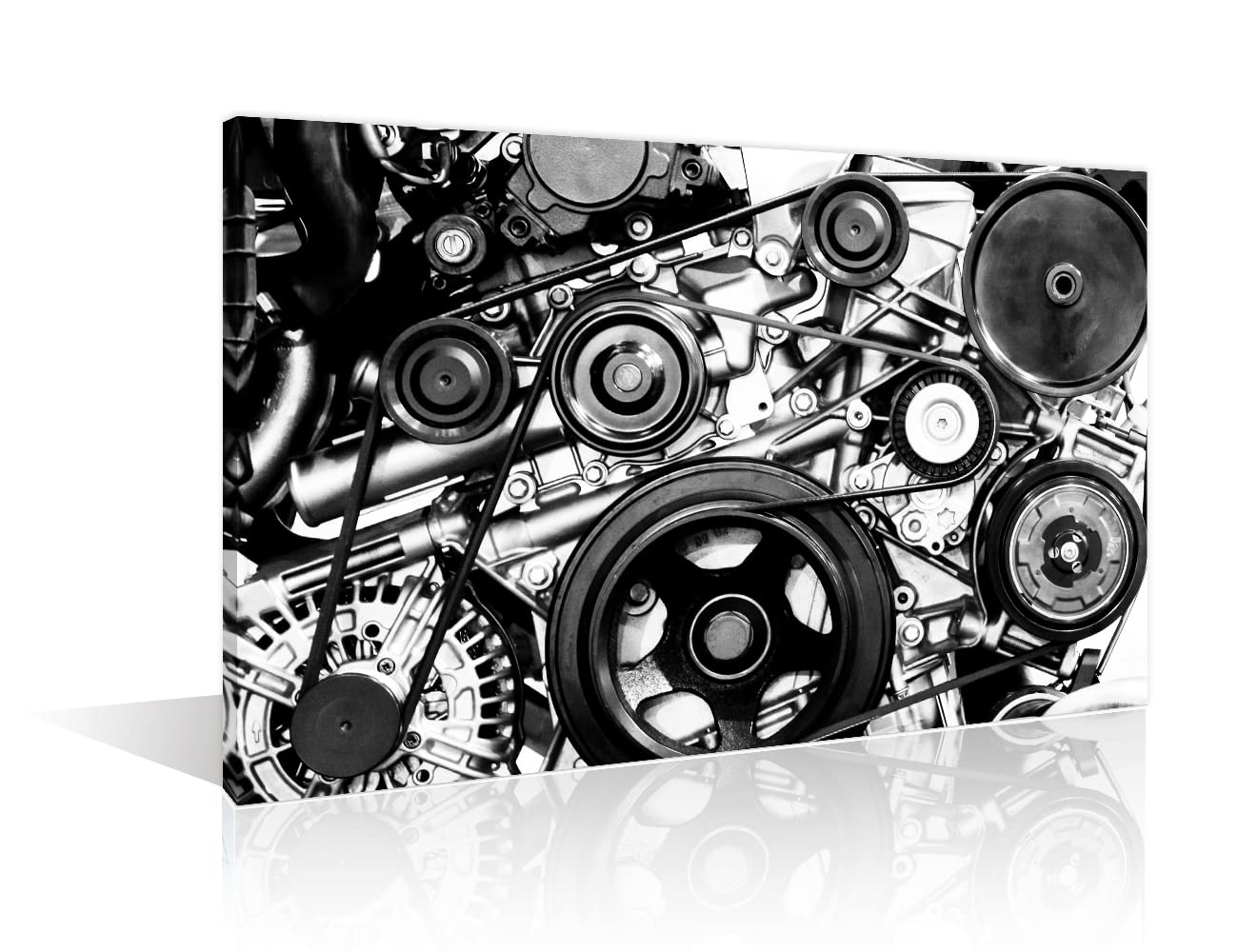 1 Piece Black and White Canvas Wall Art Car Engine Close-up Paintings for Living Room Modern Artwork Engine Pictures Giclee Home Decor Framed Ready to Hang Posters and Prints(16" Wx24 H)