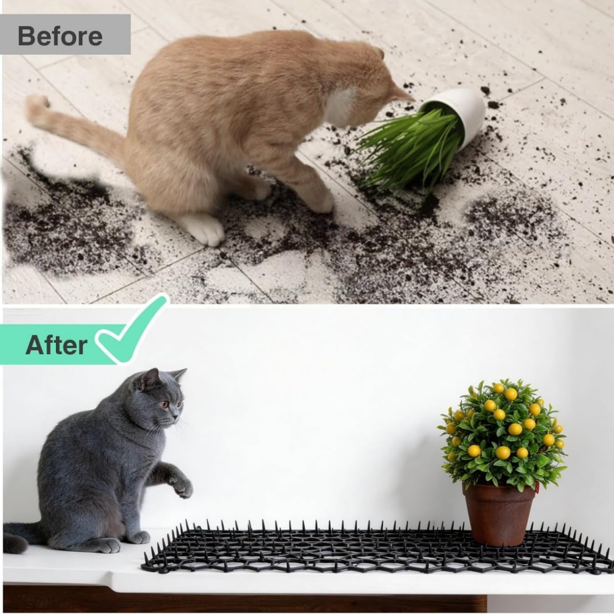 Pinchos Anti Gatos 6 Piezas Plástico Anti Cat Mat Alfombra Antigato con Puntas,Anti Gatos,Repelente para Interior Exterior Césped Jardín Protección de Plantas,20x15 CM