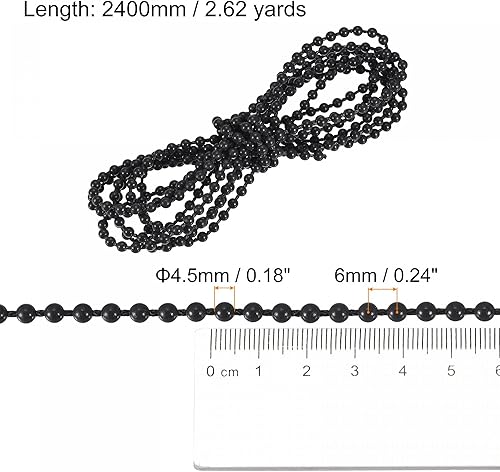 Miniatura 2 de uxcell Cable de cadena con cuentas, 2.62 yardas, persianas enrollables verticales romanas para cortinas de ventana, piezas de repuesto, color negro