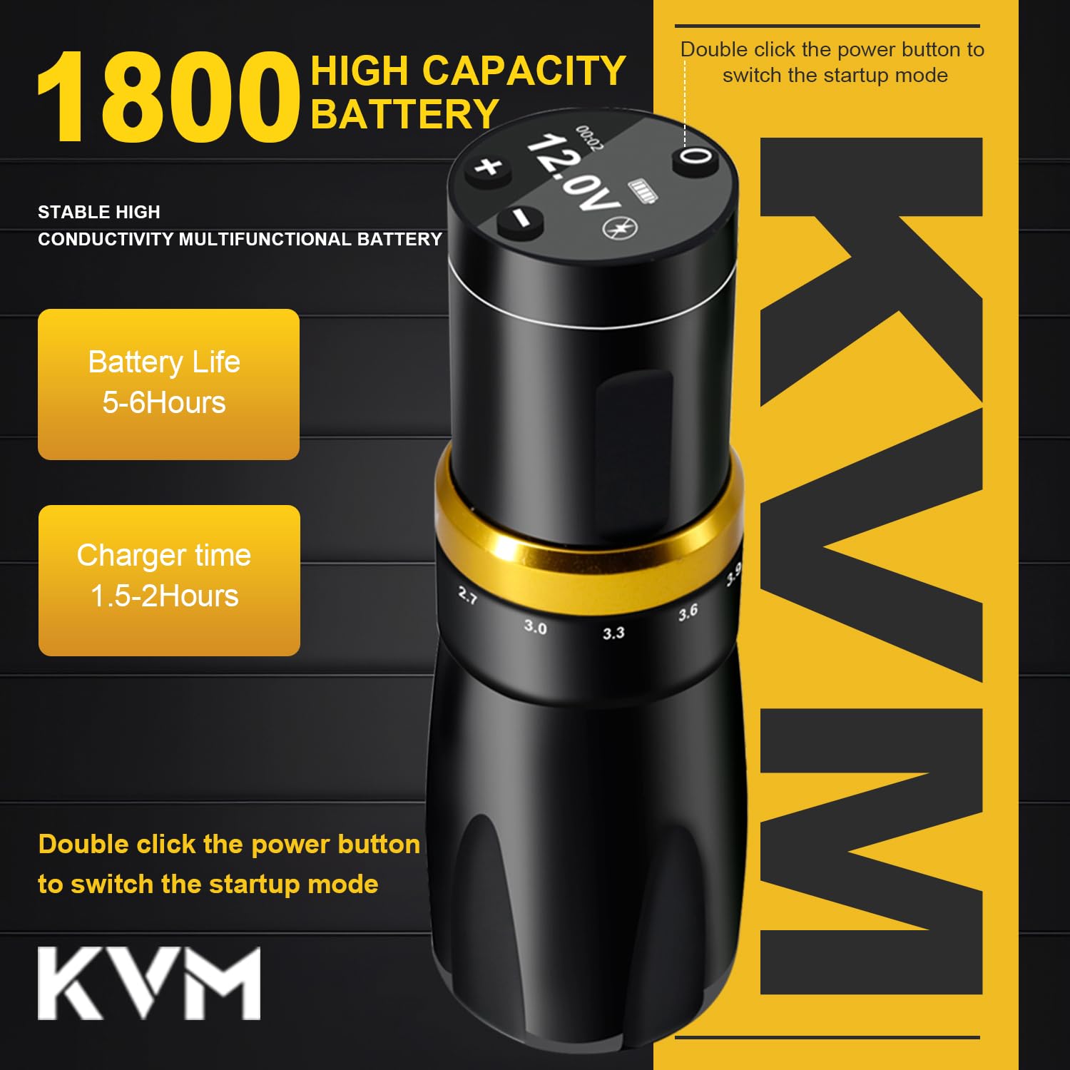 KVM Tattoo Pen Kit,Shorter Body Design,Wireless Tattoo Machine,7 Adjustable Stroke Options,Shorter Body Design,1500mAh Power Supply,Suitable for Professional Tattoo Artists and Tattoo Enthusiasts