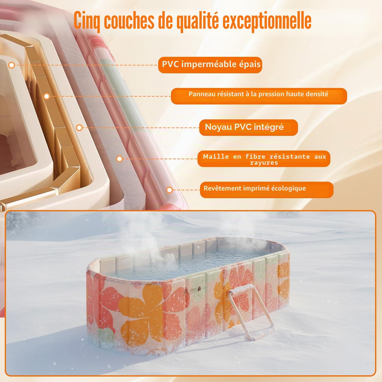 Baignoire portable pour adulte - Baignoire pliable non gonflable pour un confort et une détente ultimes - Baignoire à glace chaude pour l'intérieur ou l'extérieur