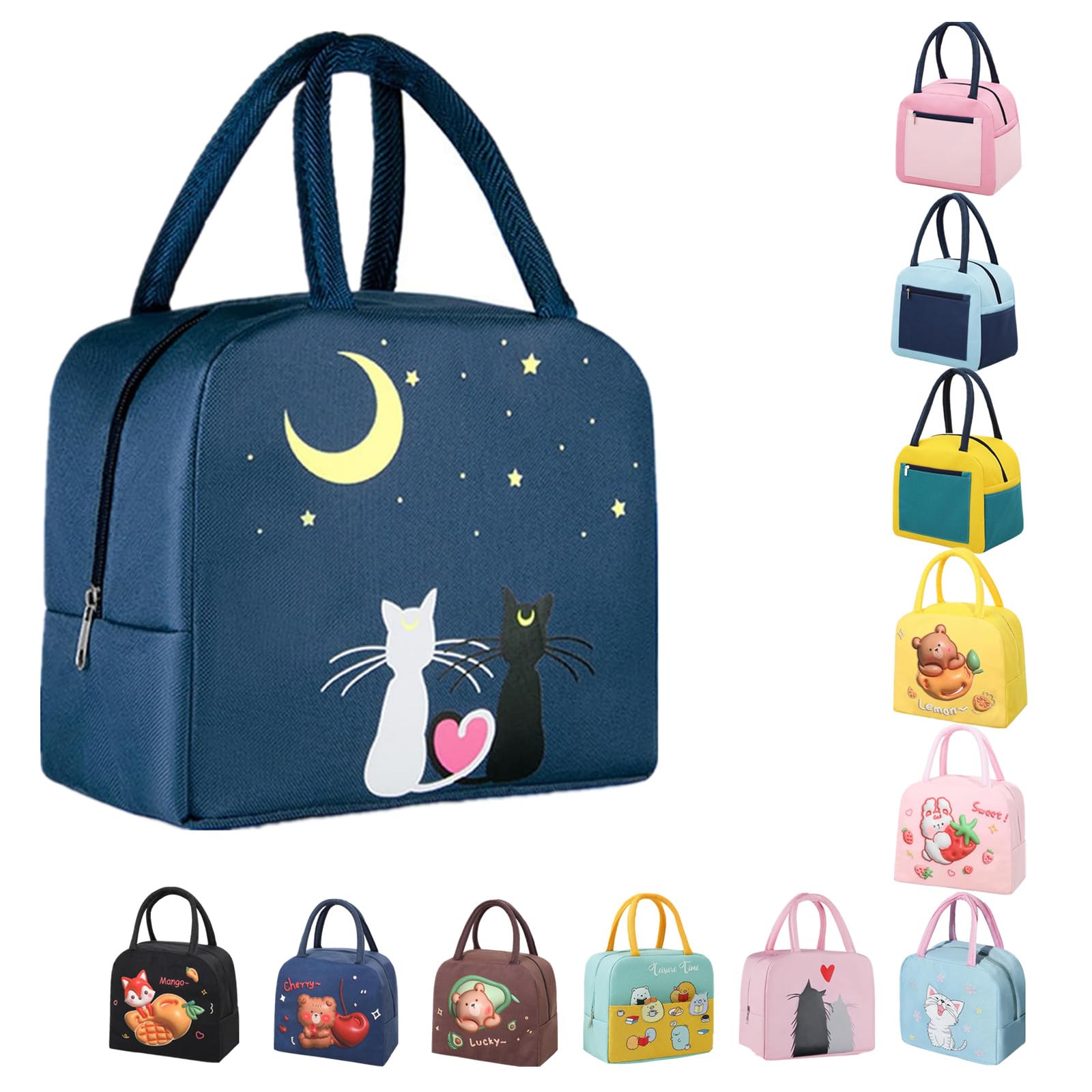 WYSUMMER Bolsa de almuerzo, bolsa de mano aislada para mujer, lonchera aislada de cartón, bolsa enfriadora, resistente al agua, organizador de almuerzo para niños y estudiantes (Gato de la Armada)
