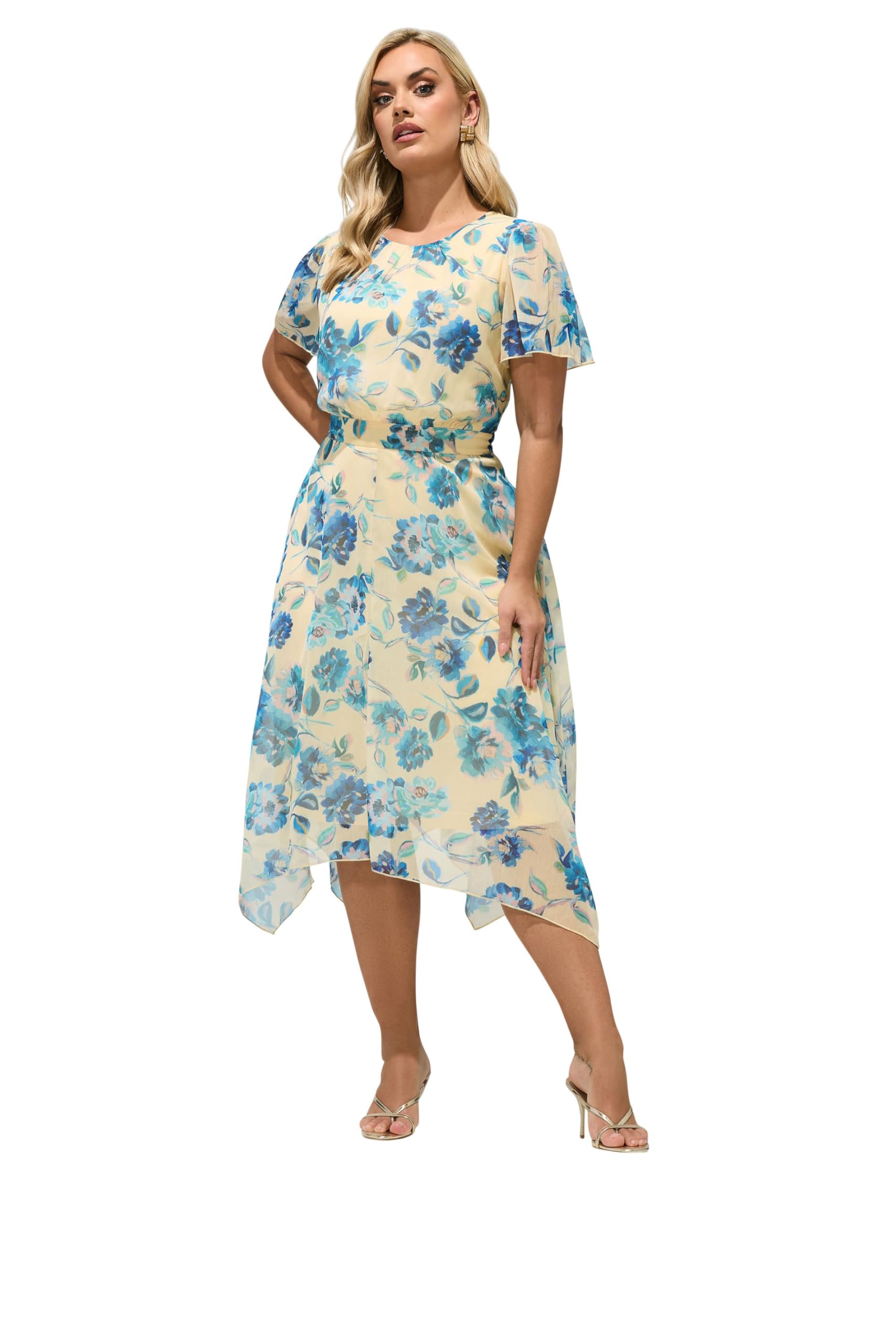 Yours Women's Yellow London Curve Floral Ruffle Hem Dress - Plus Size Curve