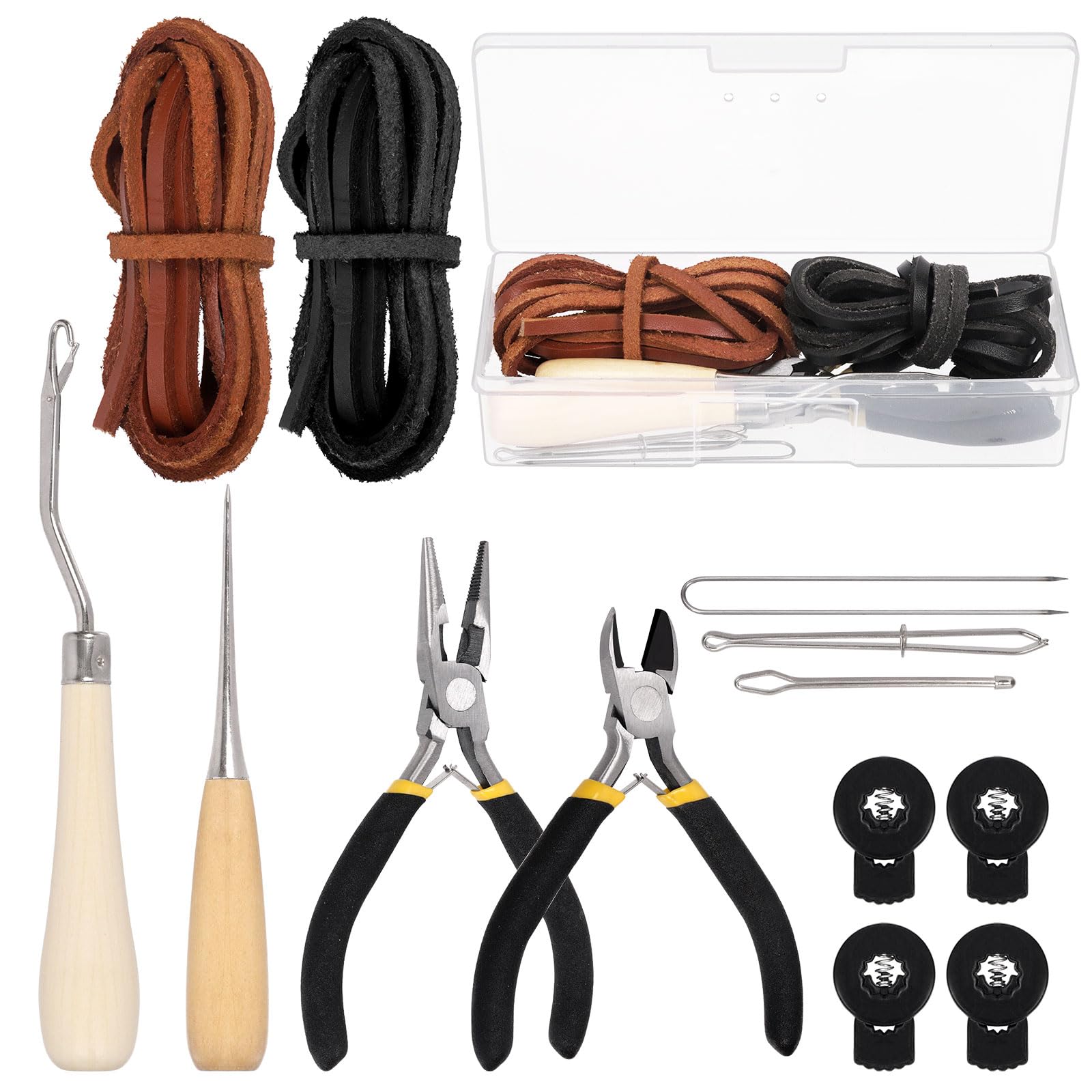 Keadic Kit de remplacement de gants de softball et de baseball de 13 pièces contenant des lacets en cuir de 200 cm, une aiguille à lacets, un enfile-cordon et des verrous de gants, un poinçon à