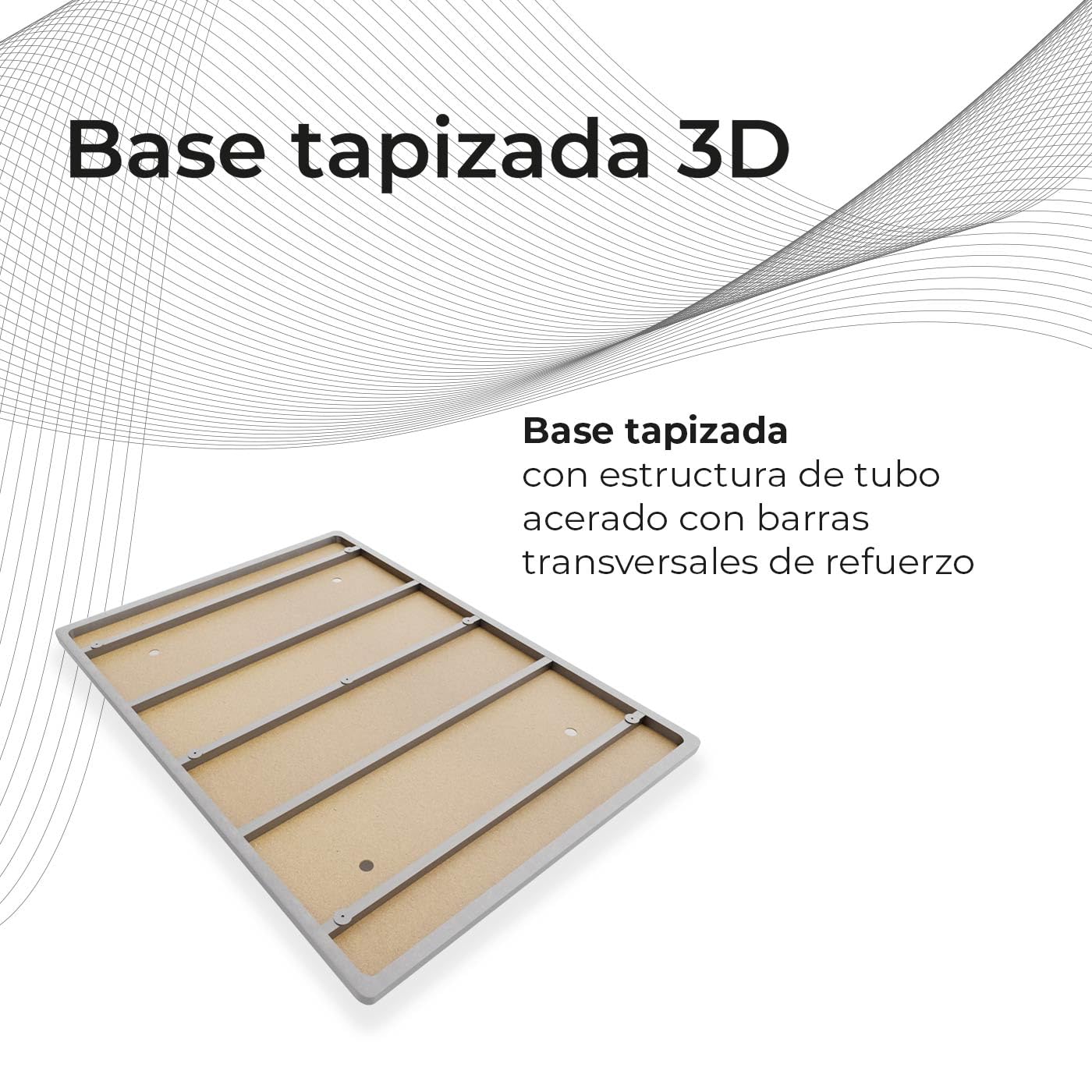 Somnia Descanso - Base Tapizada 3D Extra Resistente con Gran Estabilidad y 5 Barras Transversales + 6 Patas metálicas roscadas de 25cm, 90 x 190, Beige
