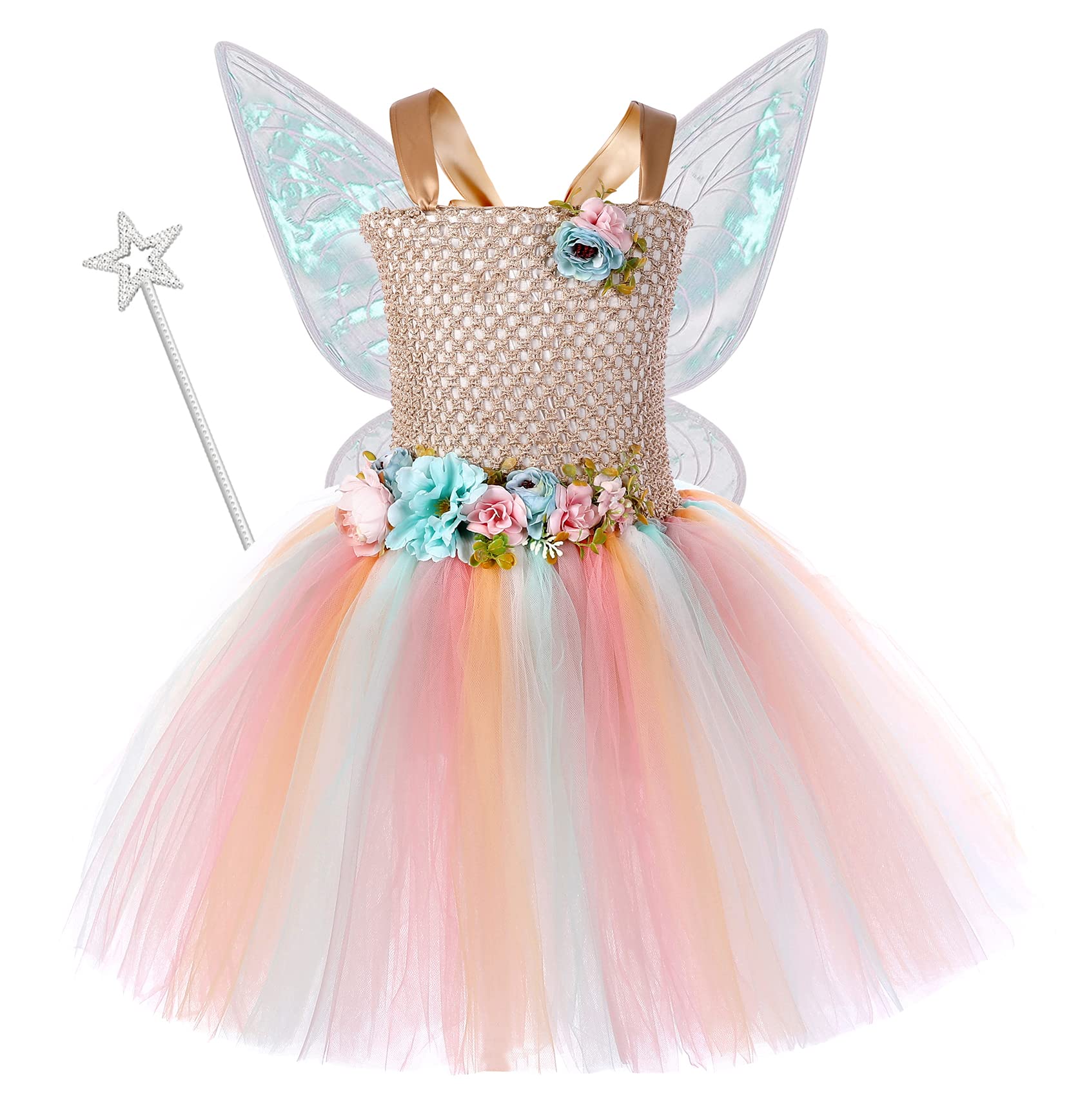 Tutu Dreams Long Train Fairy Princess Dress for Girls 1-8Y with Wings Set Birthday Party