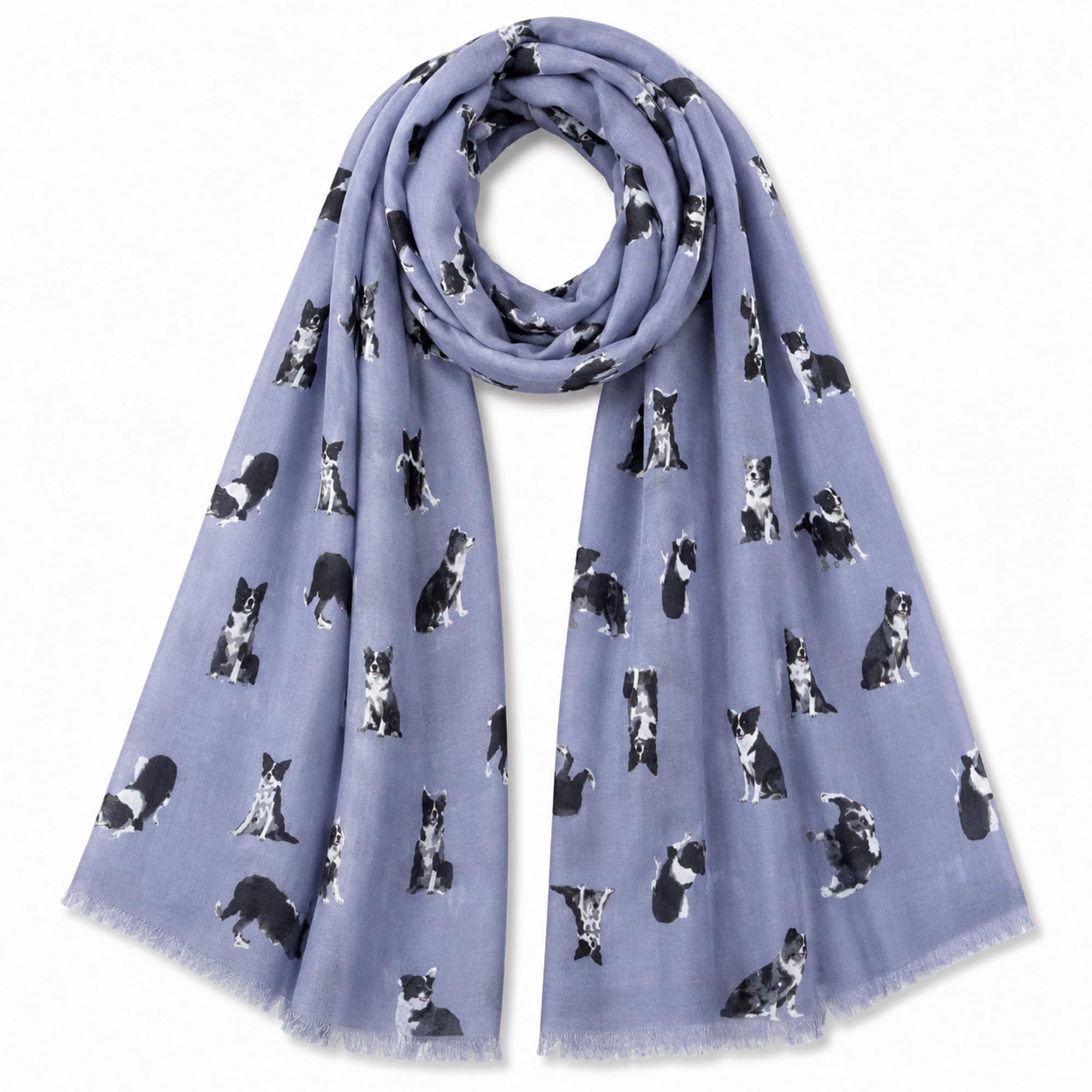Furever Gifts Women's Denim Border Collie Scarf Cotton Blend 180Cm X 70Cm