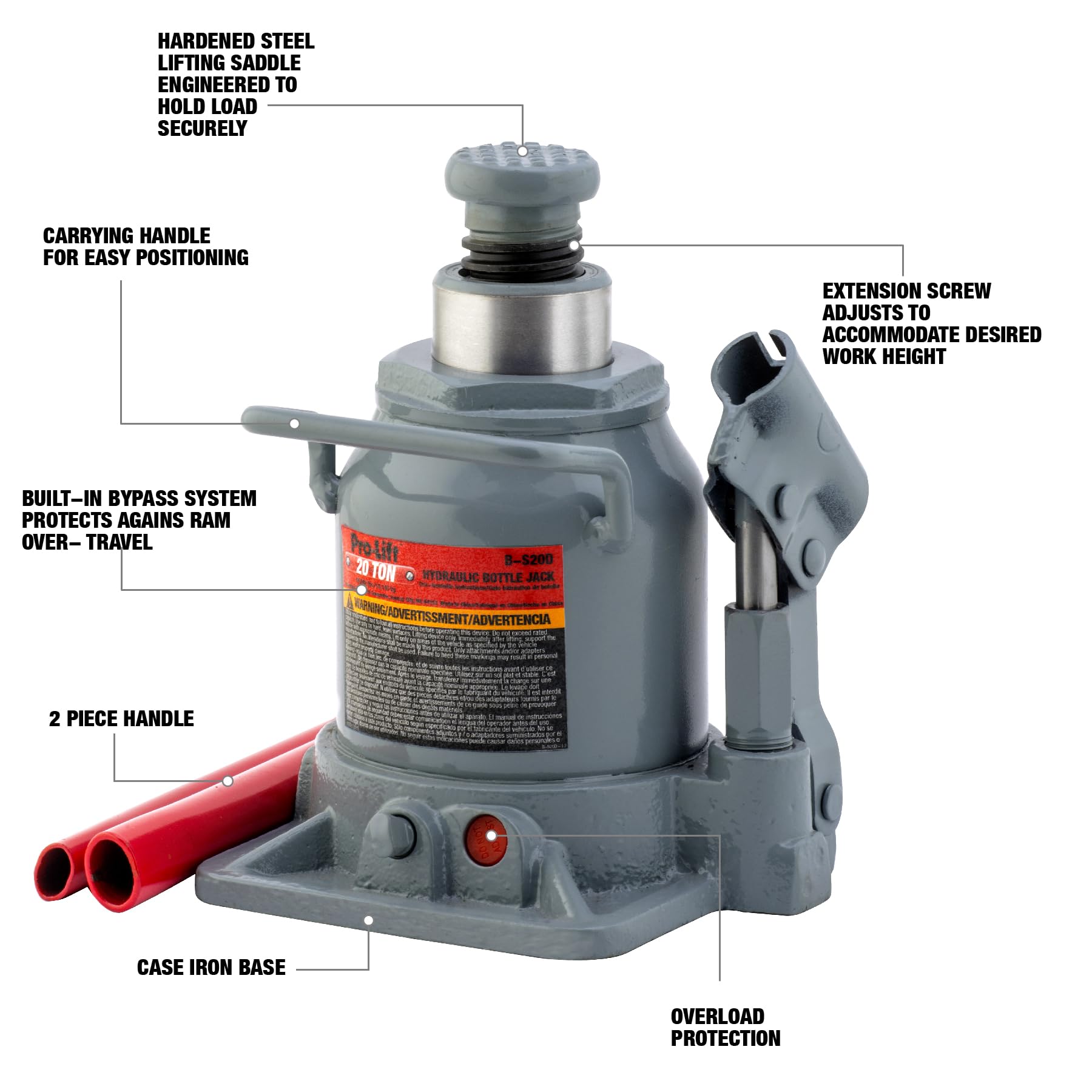 Pro-LifT B-S20D Cric Bouteille hydraulique Gris Capacité 20 tonnes