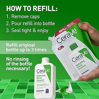 CeraVe Hydrating Facial Cleanser, Moisturizing Face Wash For Dry Skin, Hyaluronic Acid + Ceramides + Glycerin, Hydrating Cleanser For Normal To Dry Skin, 16 Ounce Refill