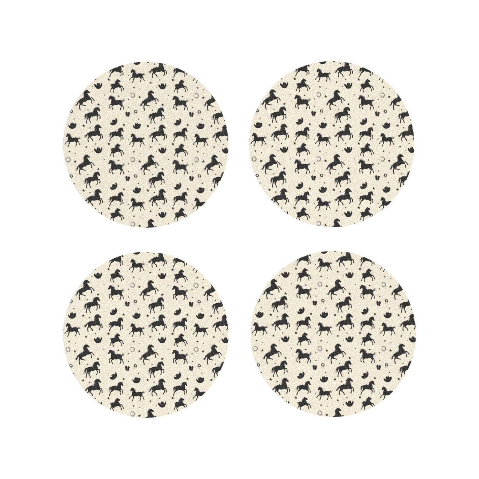 Smazdfxx Women's As Pic Leather Coasters Set Of 4 - Cowboy Hat Horse Black Print Lightweight Drink Coasters For Desk