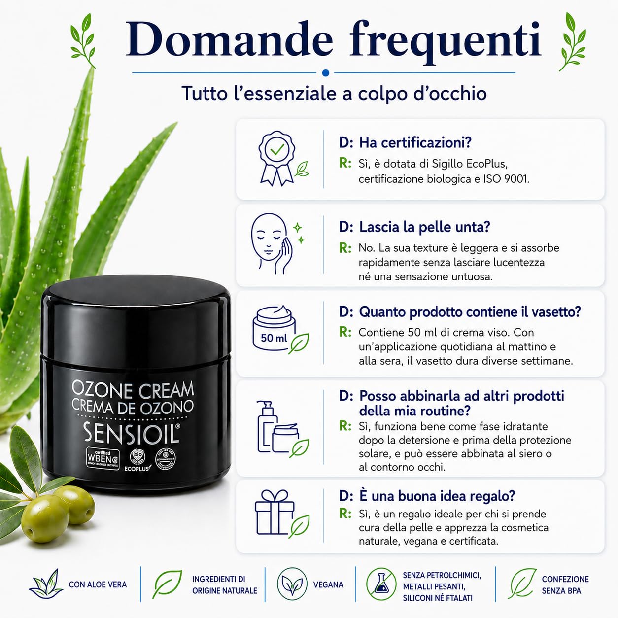 OZOLABS | CREMA DI OZONO | Crema viso a base di oli biologici ozonizzati | Anti-Rughe, Ossigenanti, Nutrienti | ISO 9001 | 50 cc
