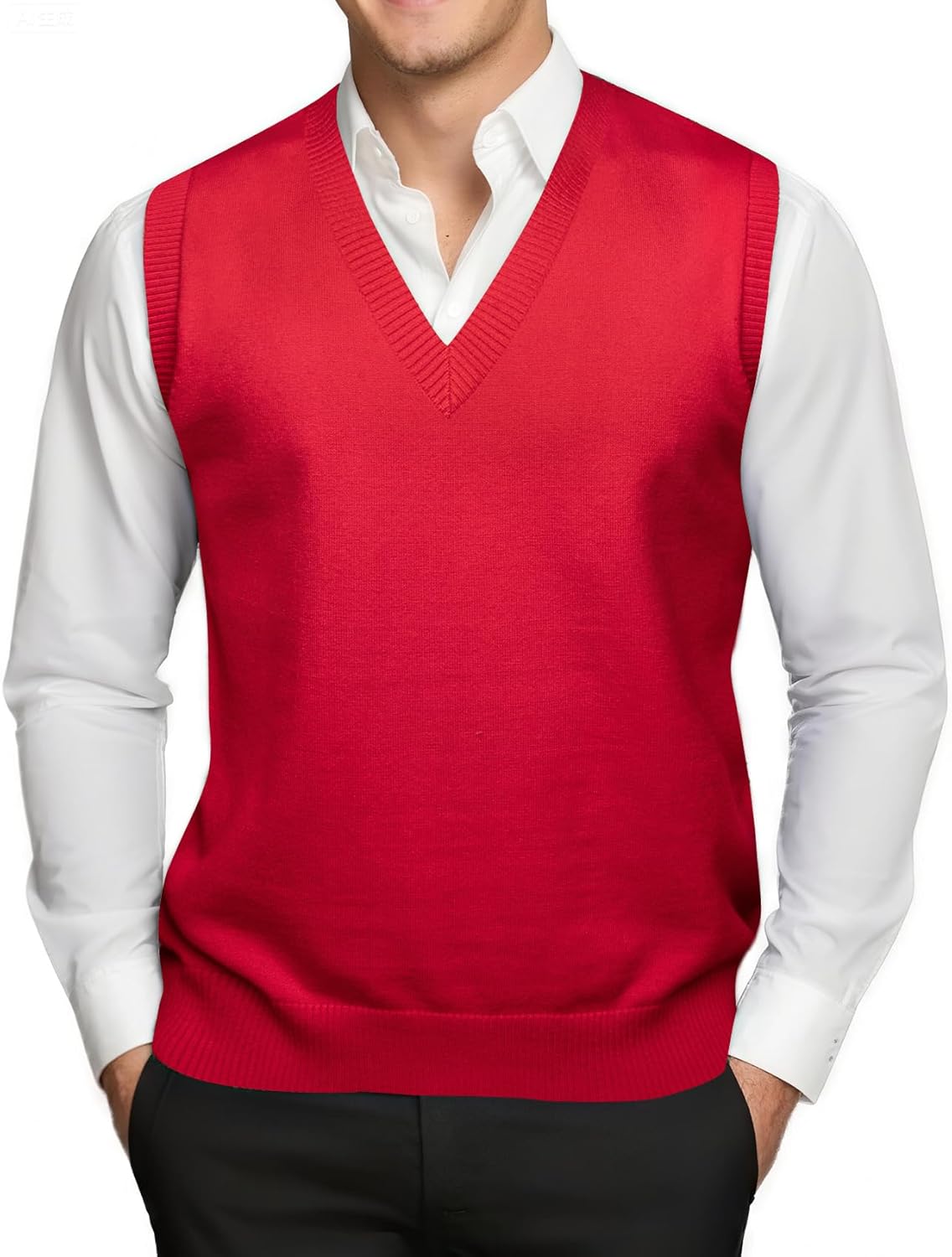 Barry.Wang Mens Sweater Vest V Neck Sleeveless Knitted Pullover Solid Color Slim Fit Sweaters Tops Casual Daily