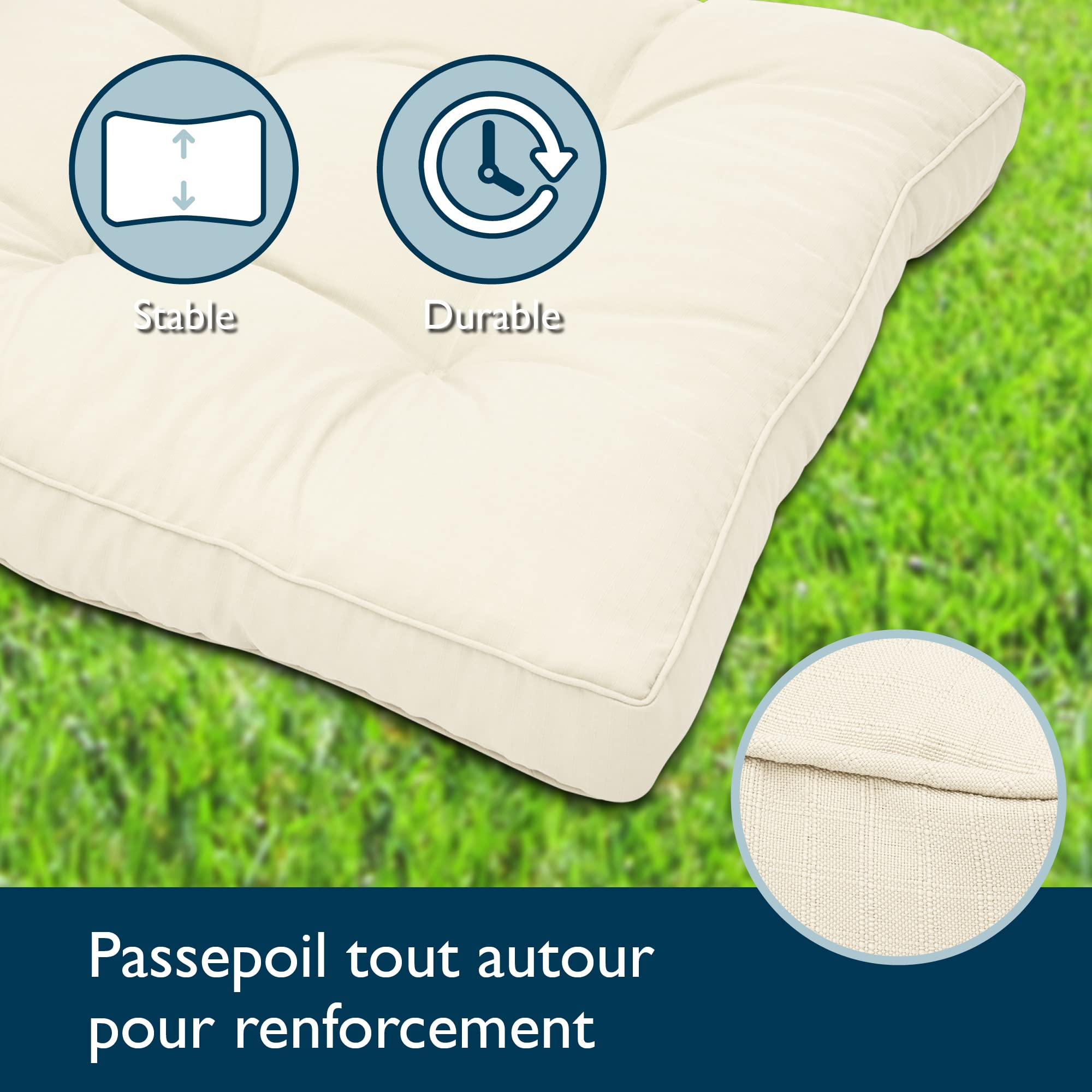 Beautissu Coussin extérieur Jardin Assise – Coussin Chaise Jardin idéal pour extérieur, Jardin, Balcon - XLuna -70x70x10 cm - Nature