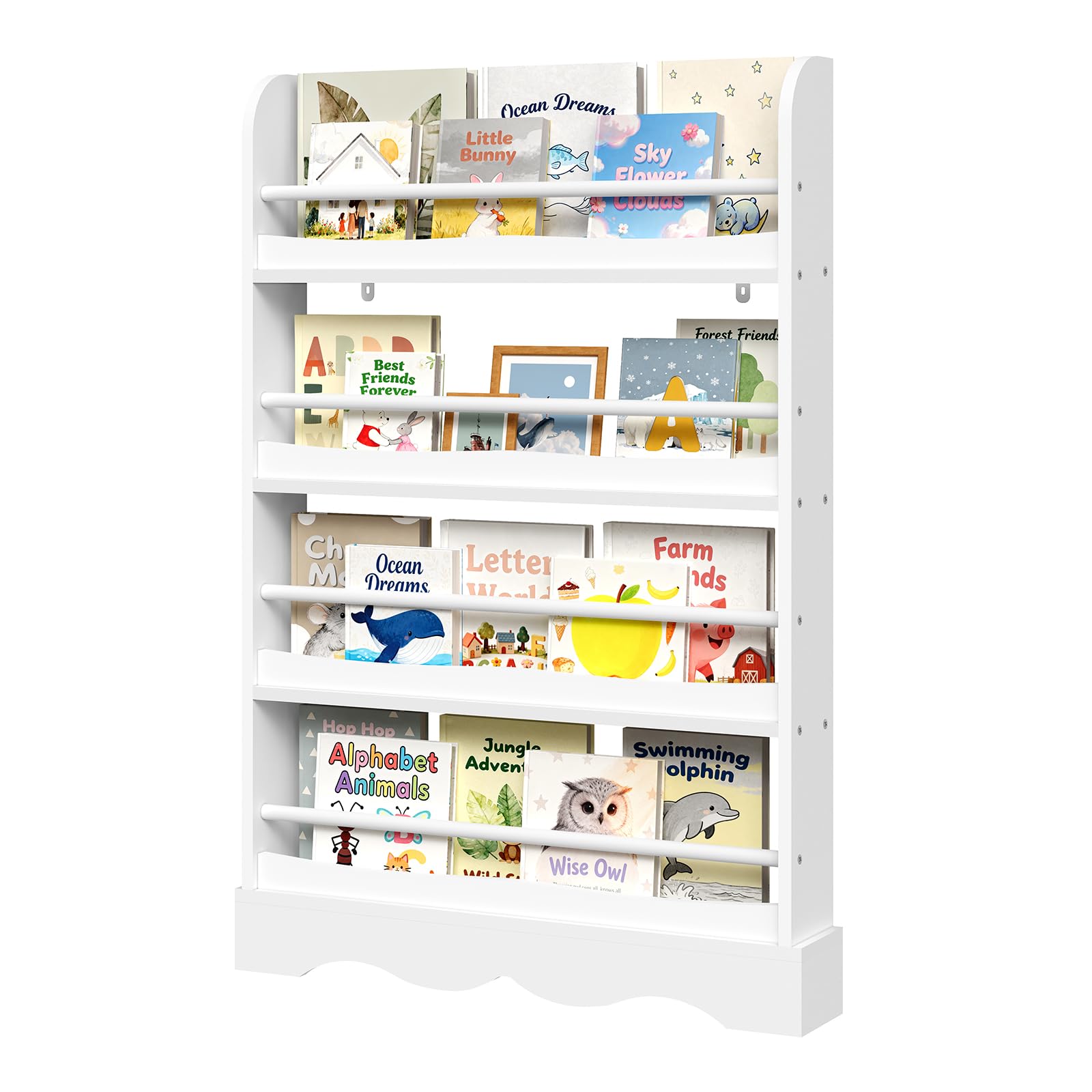 WOLTU Libreria Montessoriana per Bambini, Scaffale Porta Libri Salvaspazio a 4 Ripiani, Piccola Libreria a Muro in Legno, per Cameretta, Stanza dei Giochi, 80x12x118cm