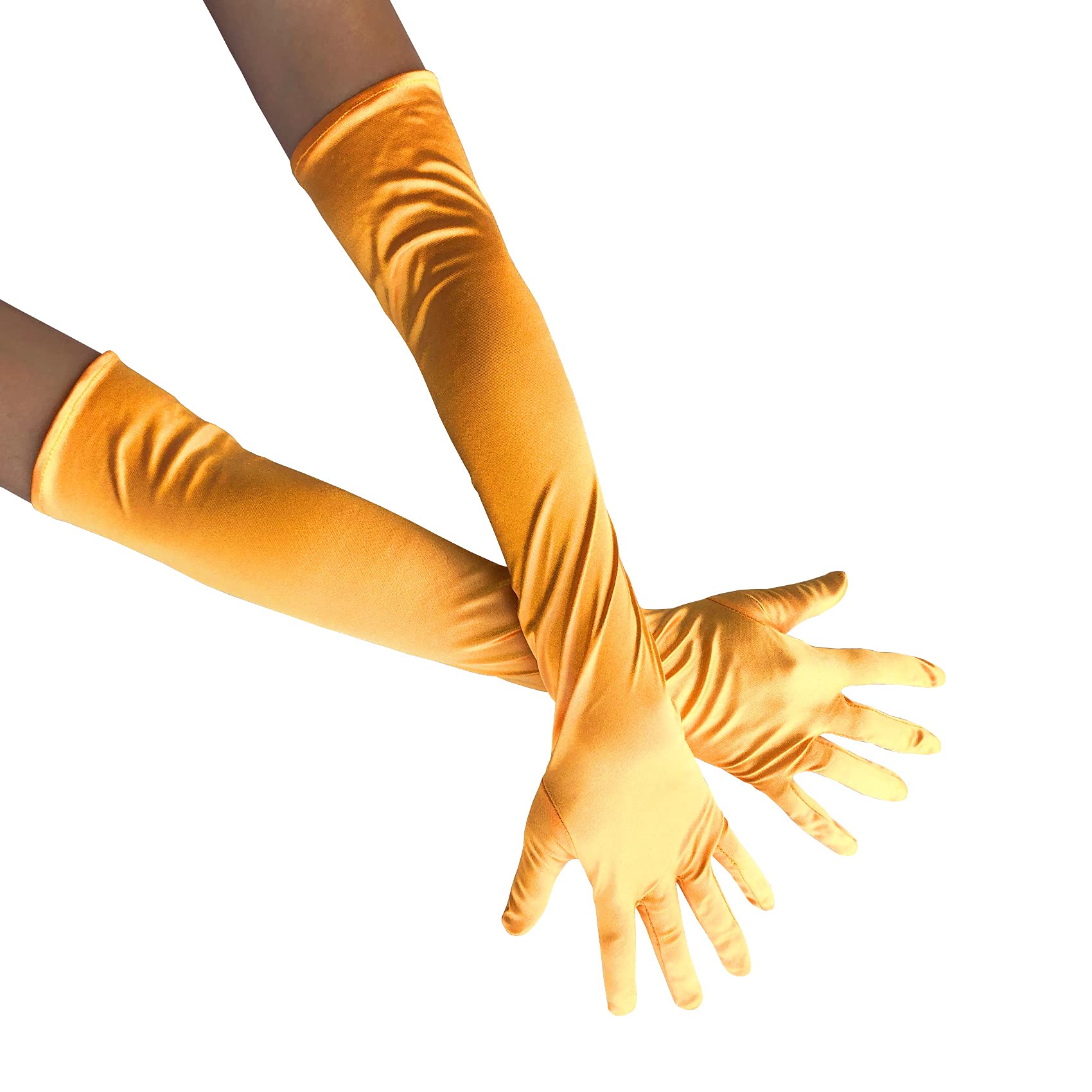 Long Opera Party Gloves for Women, 1920s 20s Satin Gloves Elbow Length for Bridal Evening Dress & Wedding & Dance W-G-1, Orange, One Size โ image 1