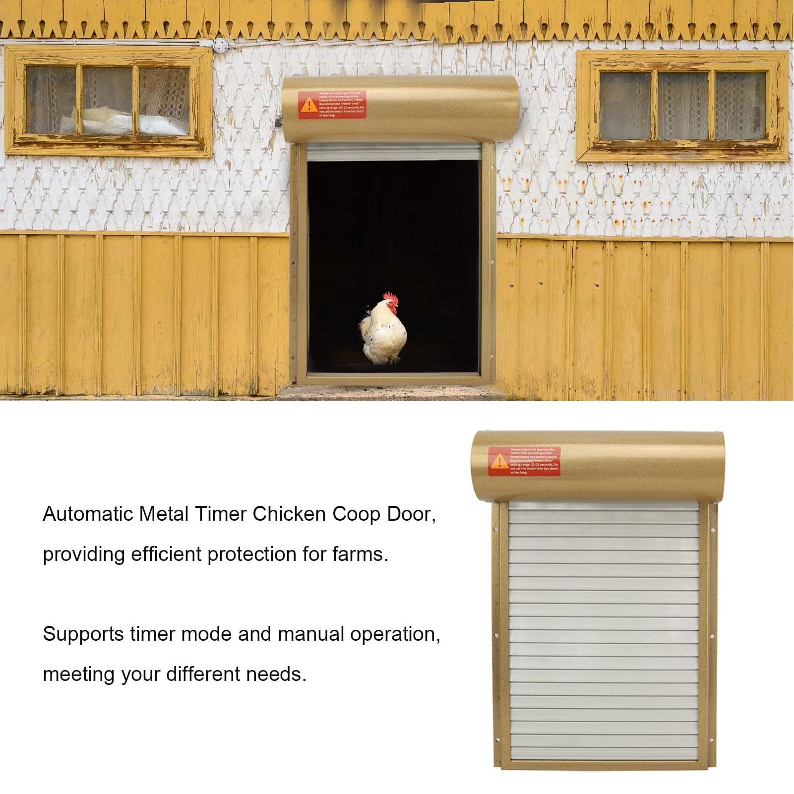 Apriporta Automatico per Pollaio con Sensore di Luce, Timer, Telecomando, Schermo a LED, Porta Automatica per Pollaio Ad Energia Solare, per Fattoria Domestica(d'oro)