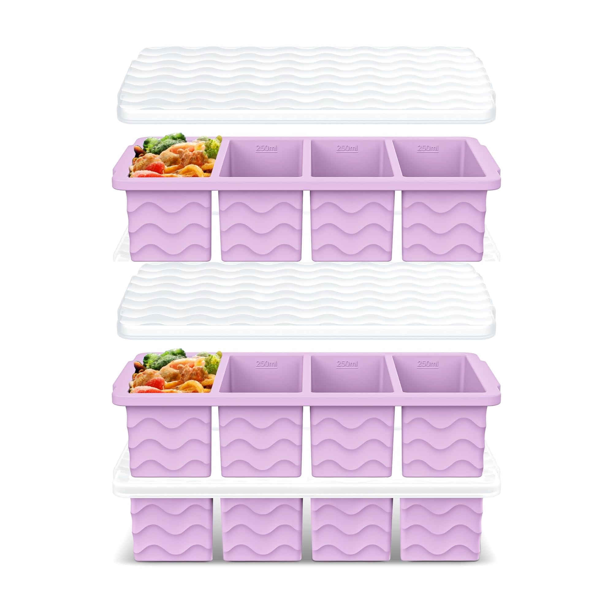 SamahCo Silicone Freezer Moulds with Lids, Soup Tray, (3-Pack, Purple) โ image 1