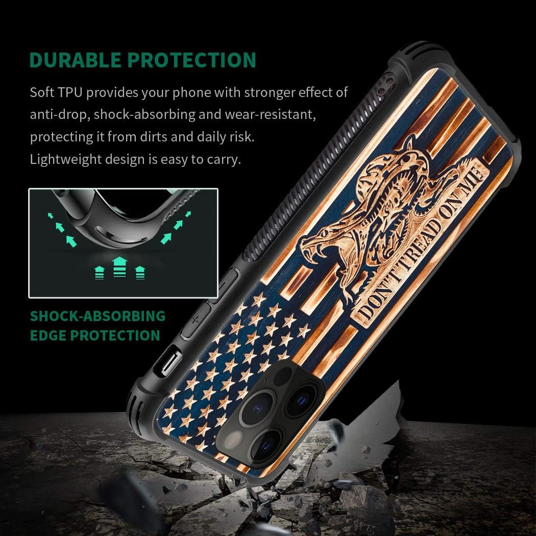 DAIZAG Compatible with iPhone 14 Pro Max Case,All-Round Protection Shockproof Anti-Scratches TPU Cover,Cases for Man Woman-Dont Tread on me Wood Grain American Flag - Image 3