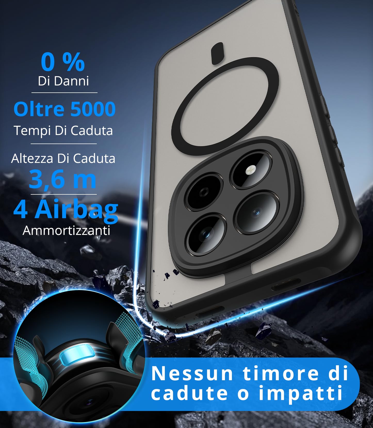 Vansdon Cover Magnetica per Xiaomi Redmi Note 15 Pro 5G con 1 Pezzi Vetro Temperato, Compatibile con Magsafe, Protezione anticaduta livello militare, Cover Traslucida Opaca Sottile Antiurto-Nero