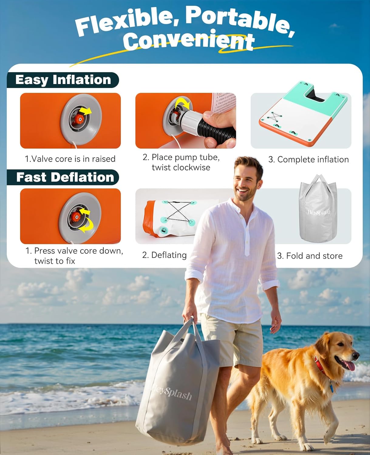 HeySplash Inflatable Floating Dock, 8×6ft Floating Docks with Anti-Slip Surface Water Access, Inflatable Dock Floating Docks for Lakes Pools Boats Oceans, Up to 4-6 People